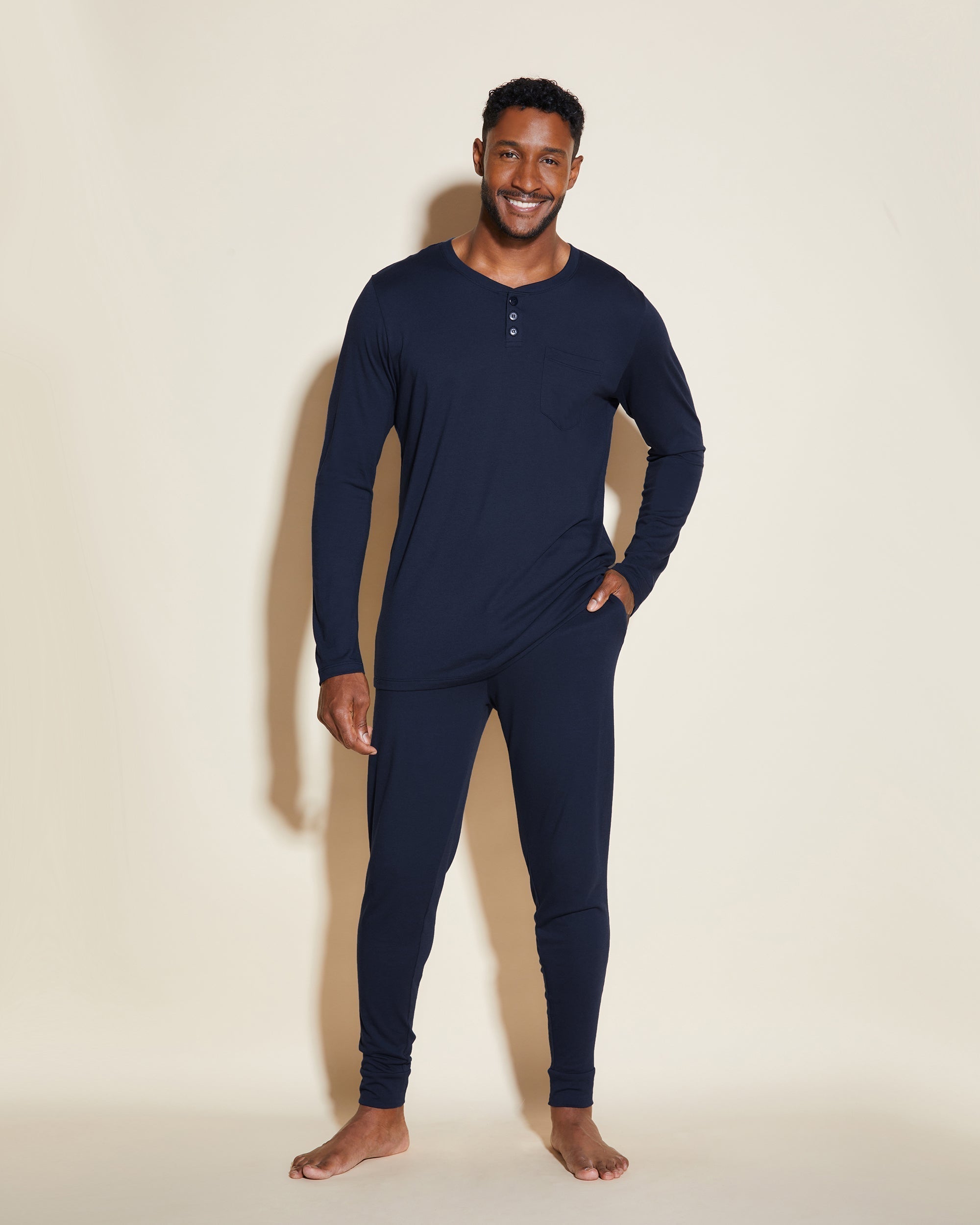 Blau Herren-Sets - Bella Henley Herren Schlafanzug Set