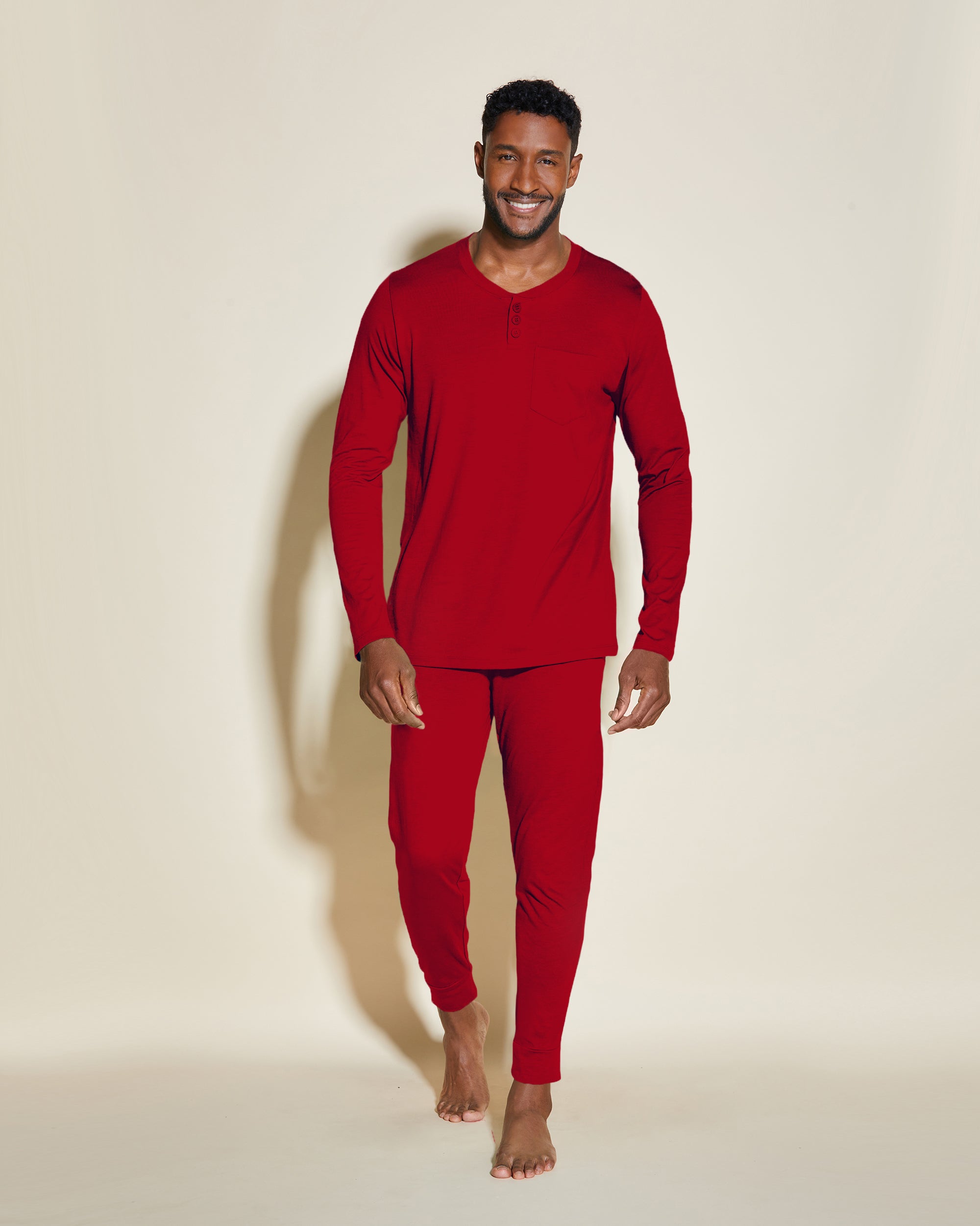 Rossa Set Uomo - Bella Pigiama Da Uomo Con Top Henley E Pantaloni  Jogger