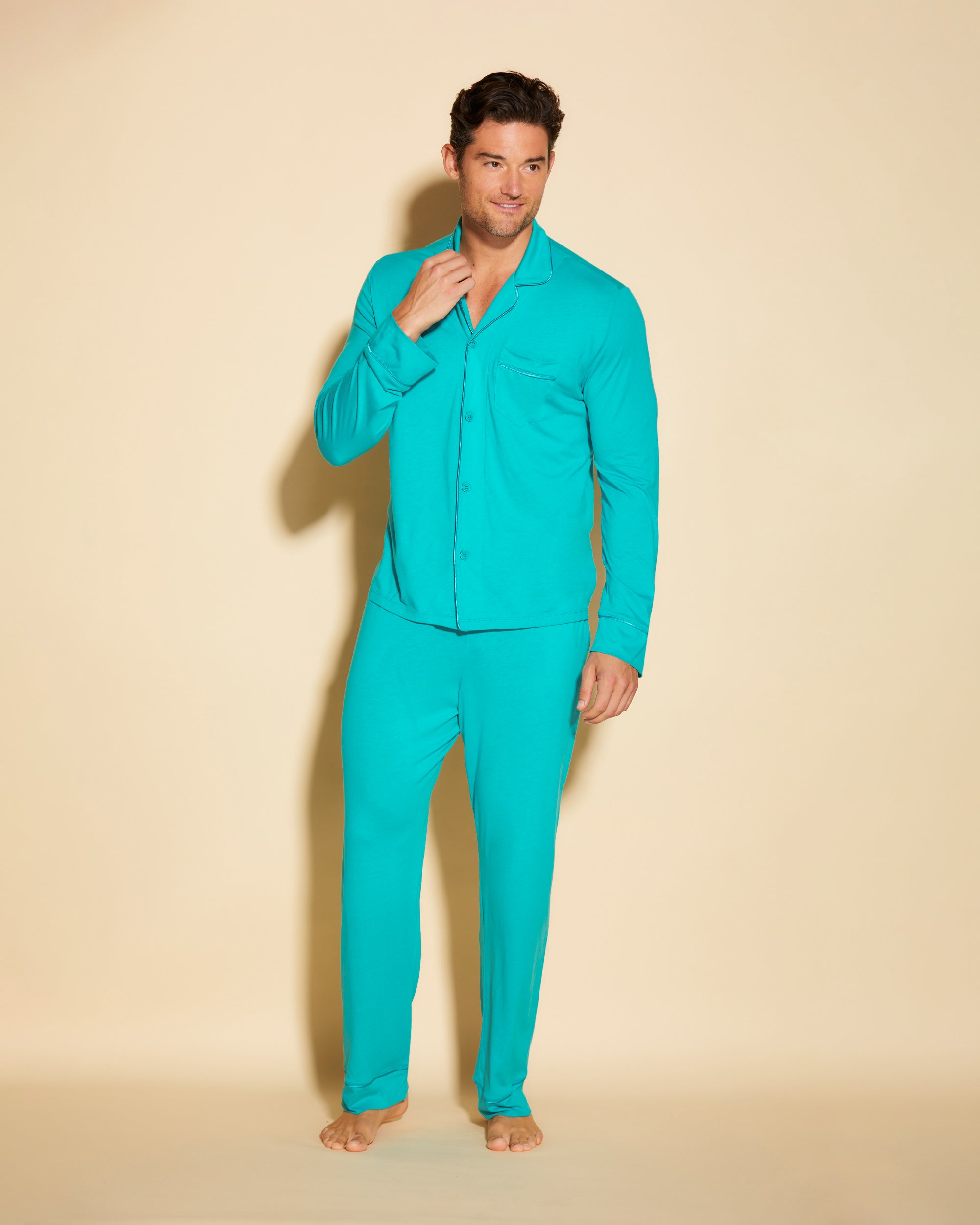 Blue Men Sets - Bella Men's Classic Long Sleeve Top & Pant Pajama Set