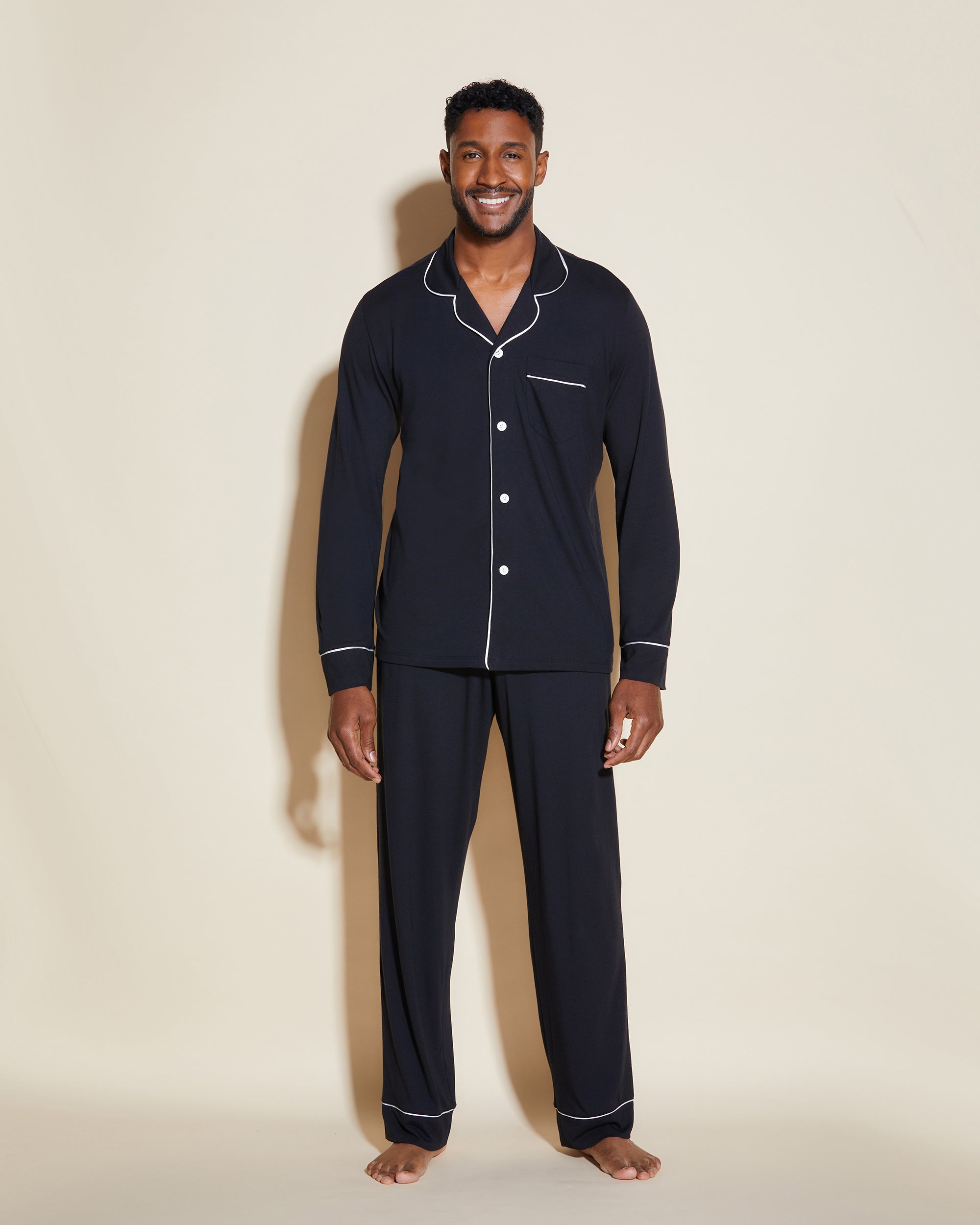 Negro Conjuntos Para Hombres - Bella Conjunto De Pijama Masculino Clásico