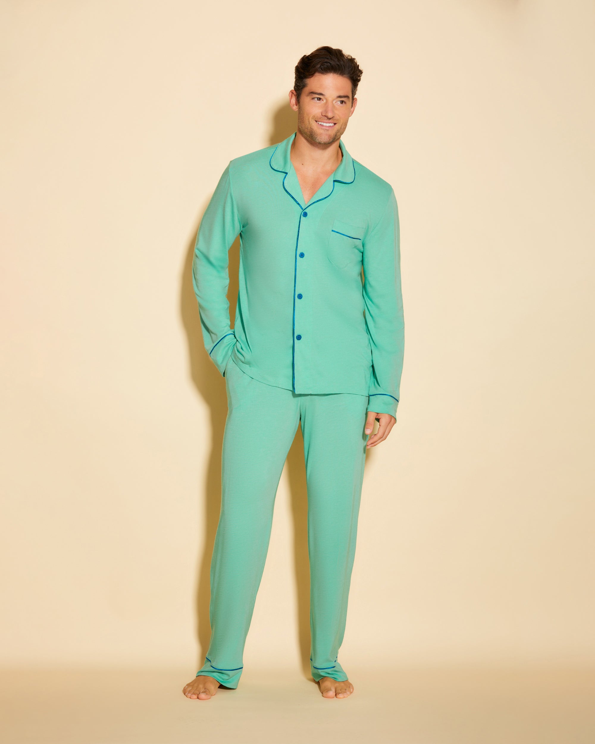 Grün Herren-Sets - Bella Klassisches Langärmeliges Top & Hose Pyjama-Set Für Männer