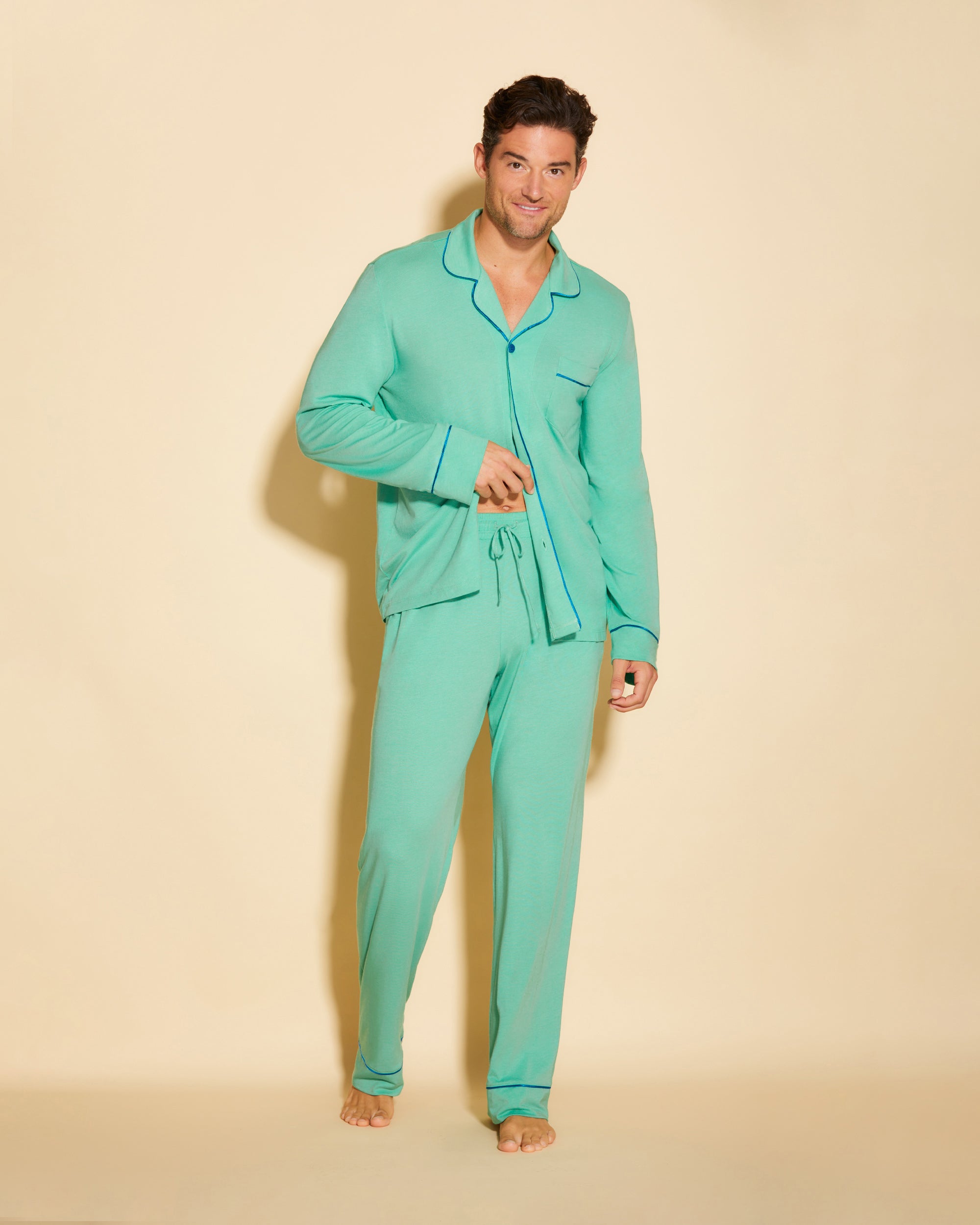 Verde Set Uomo - Bella Pigiama Classico Da Uomo Con Top  Maniche Lunghe E Pantaloni