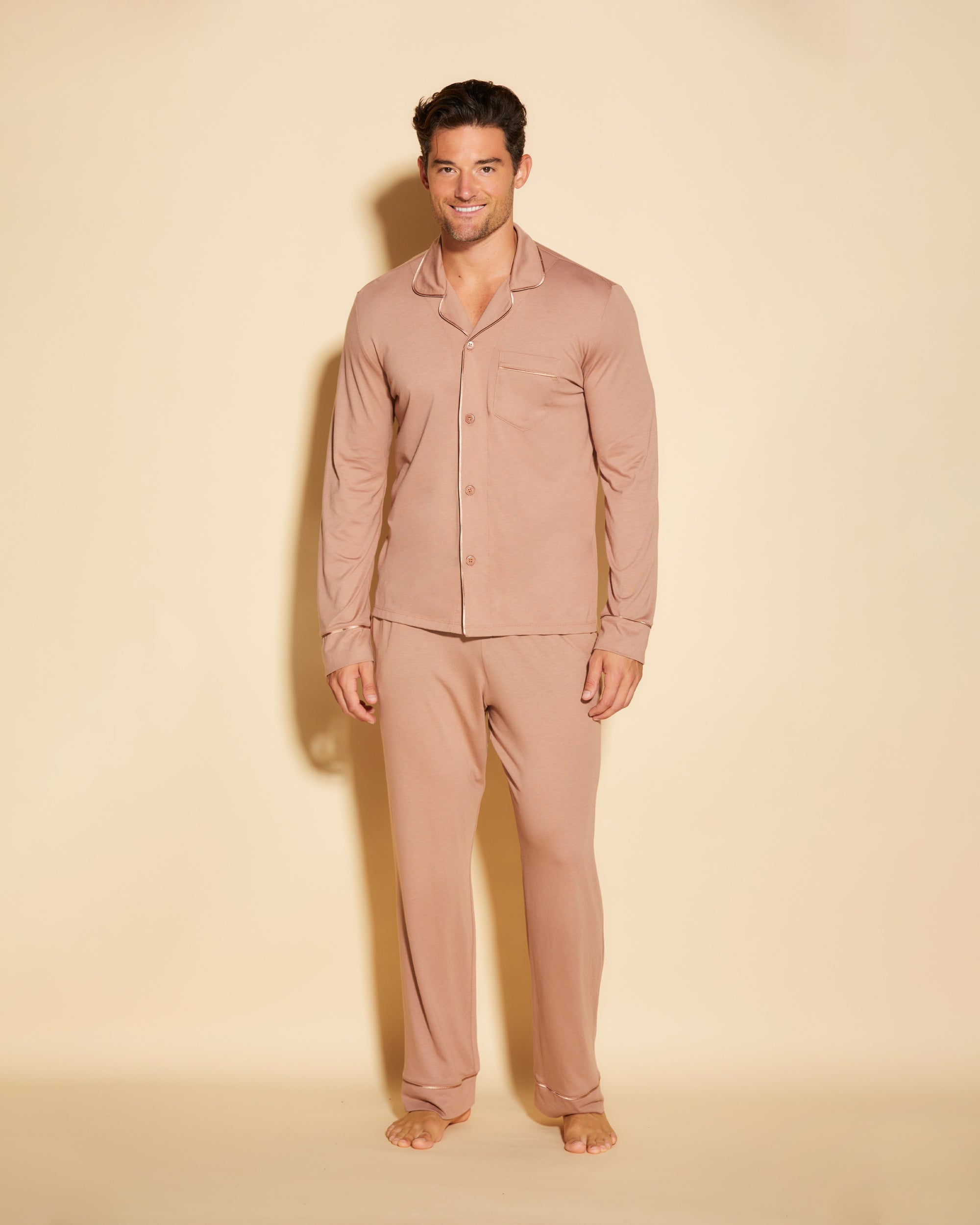 Beige Ensembles Homme - Bella Ensemble De Pyjama Classique À Manches Longues Et Pantalon Pour Hommes