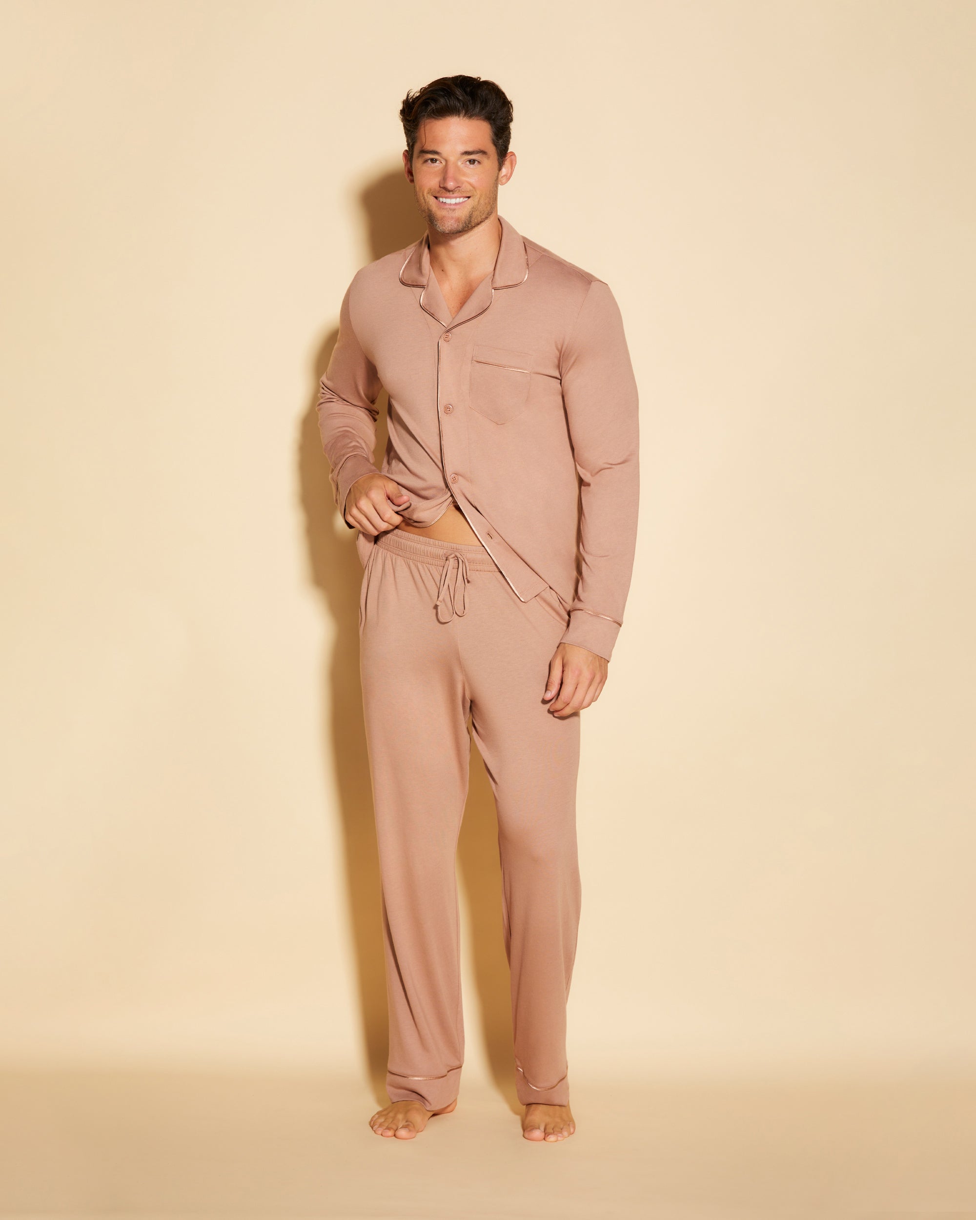 Beige Ensembles Homme - Bella Ensemble De Pyjama Classique À Manches Longues Et Pantalon Pour Hommes