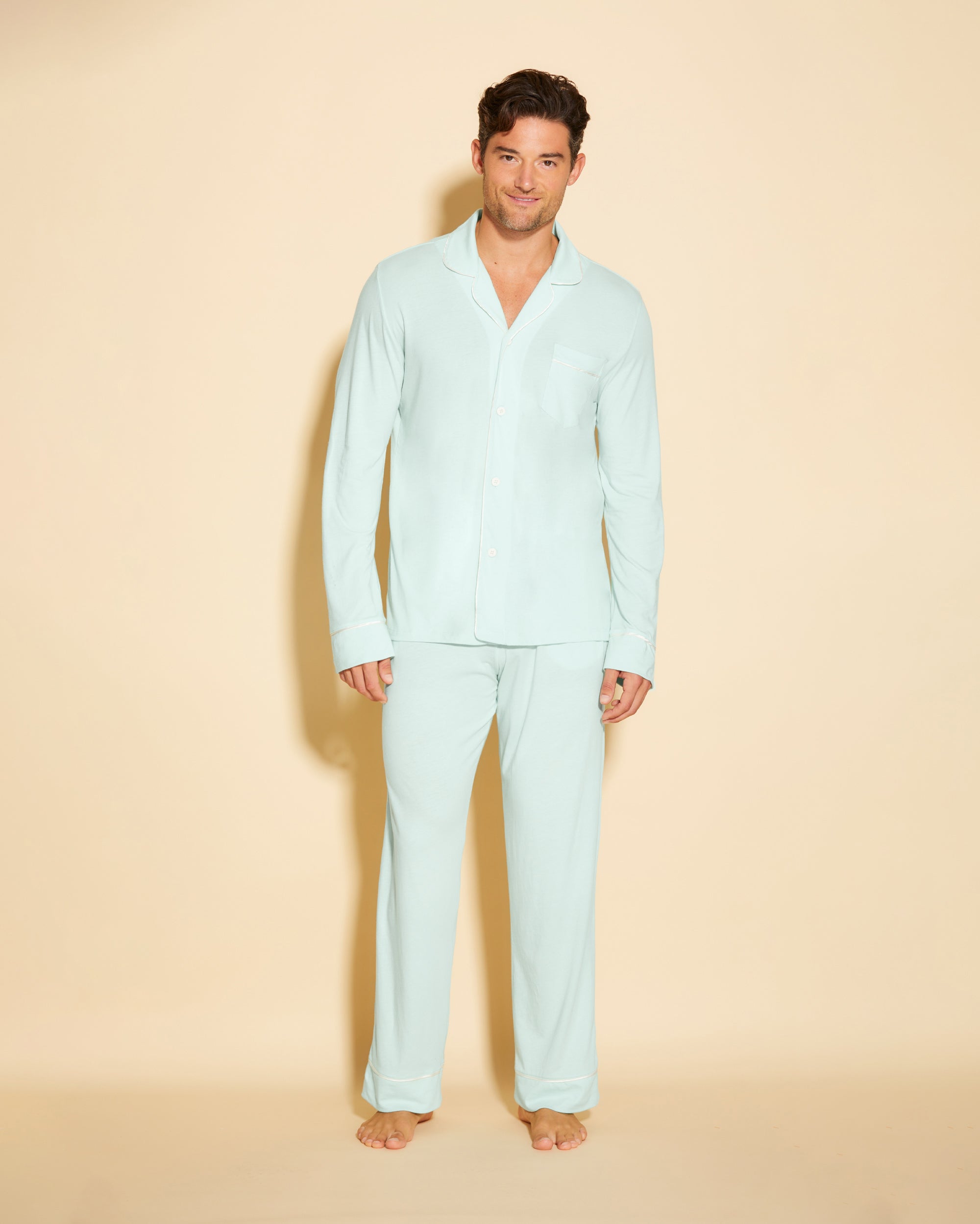 Blau Herren-Sets - Bella Klassisches Langärmeliges Top & Hose Pyjama-Set Für Männer