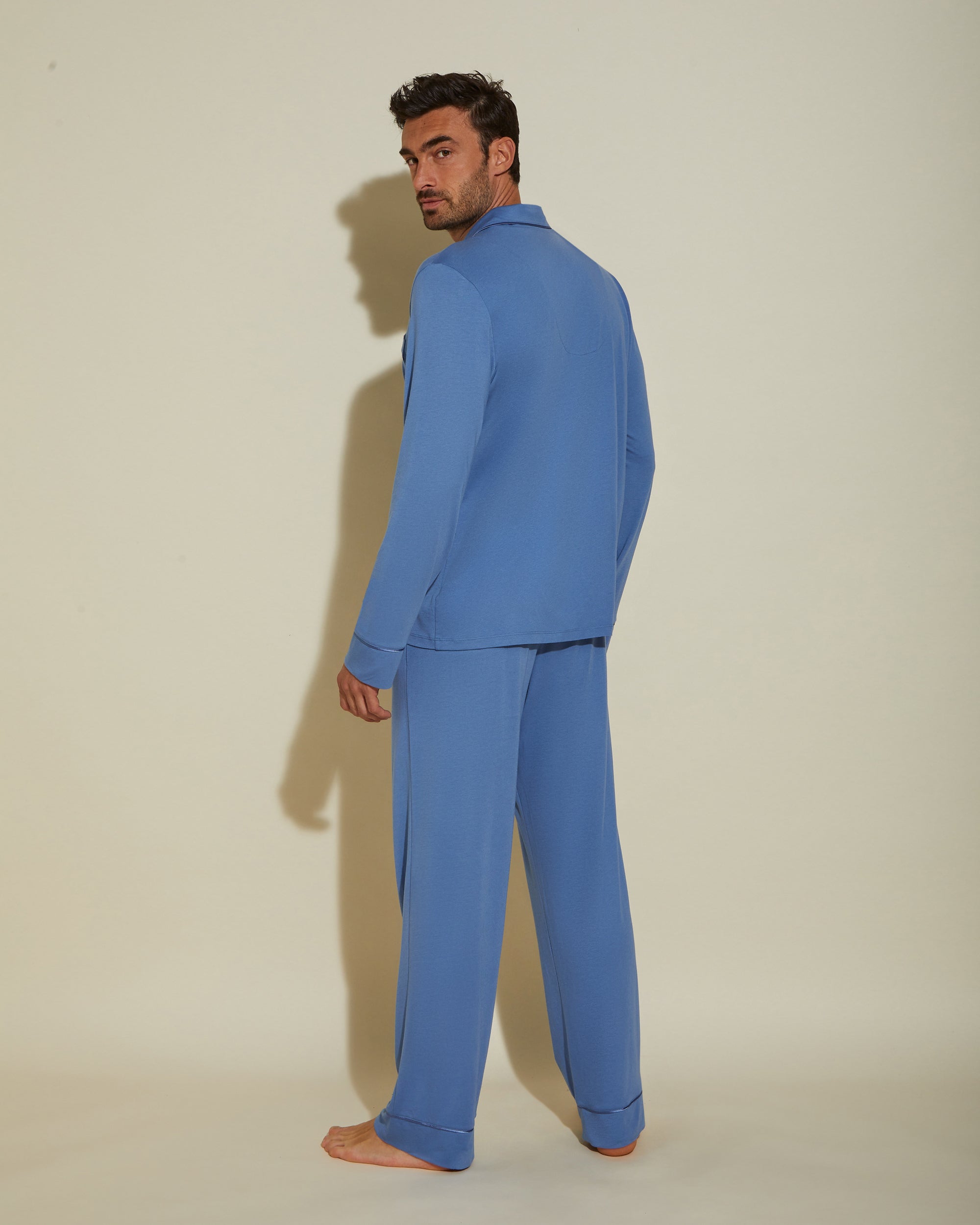 Blu Set Uomo - Bella Pigiama Classico Da Uomo Con Top  Maniche Lunghe E Pantaloni
