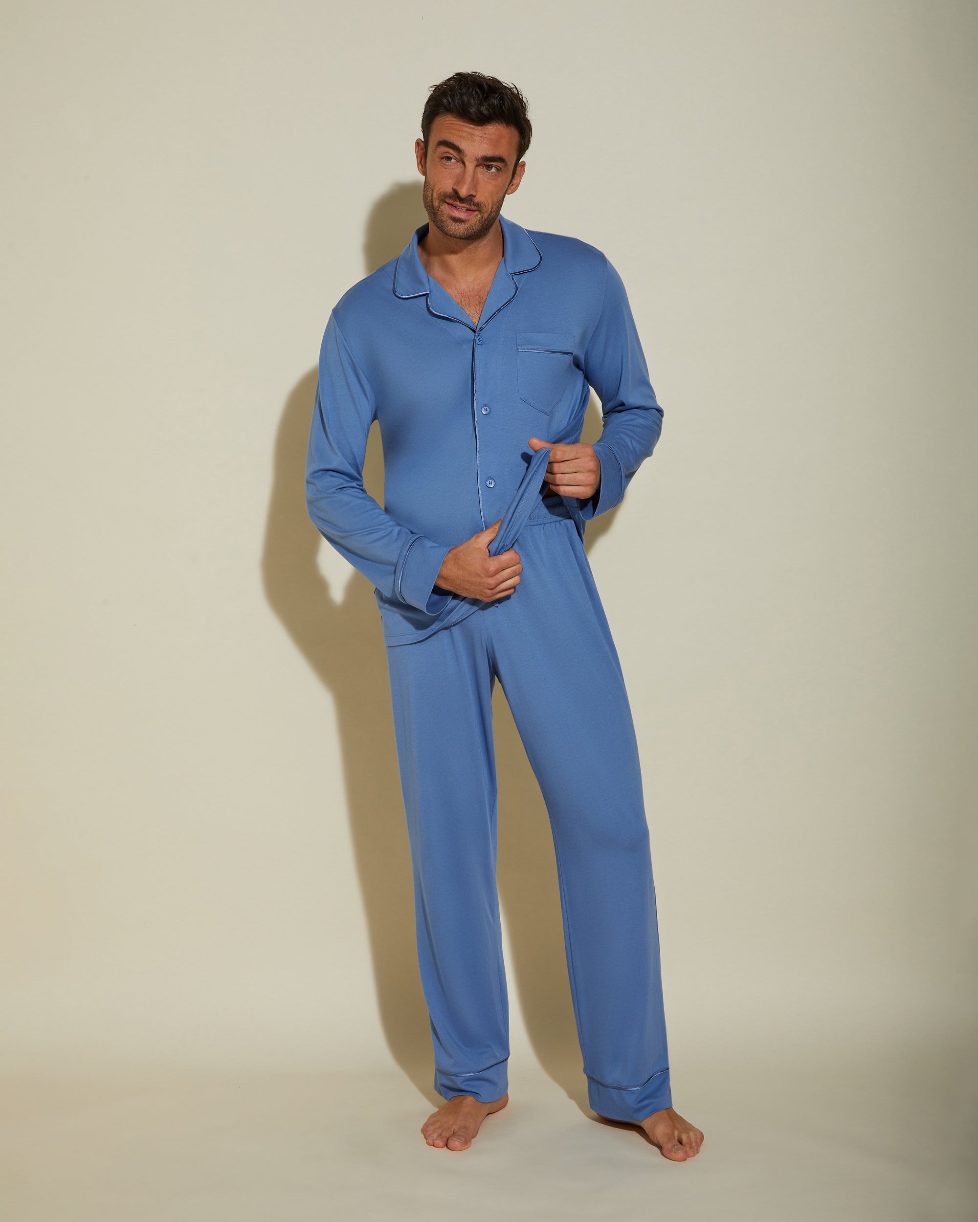 Blu Set Uomo - Bella Pigiama Classico Da Uomo Con Top  Maniche Lunghe E Pantaloni
