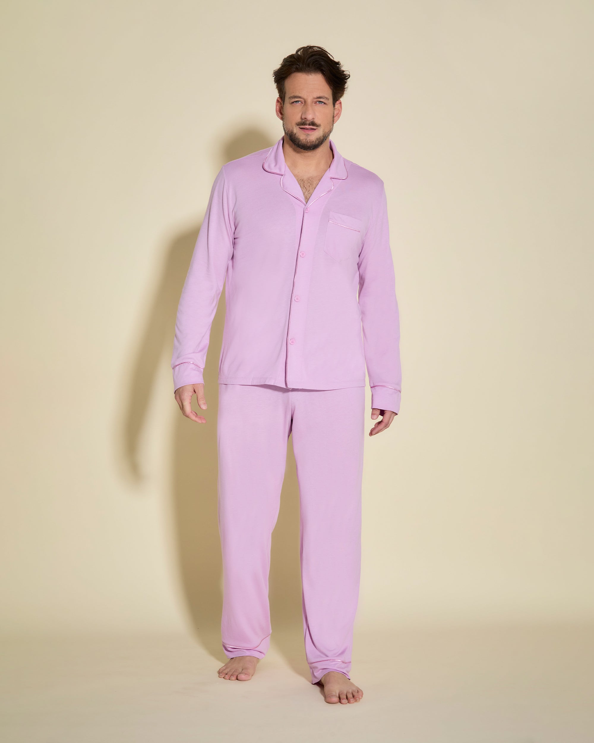 Púrpura Conjuntos Para Hombres - Bella Conjunto De Pijama Para Hombre Clásico Con Camisa De Manga Larga Y Pantalones