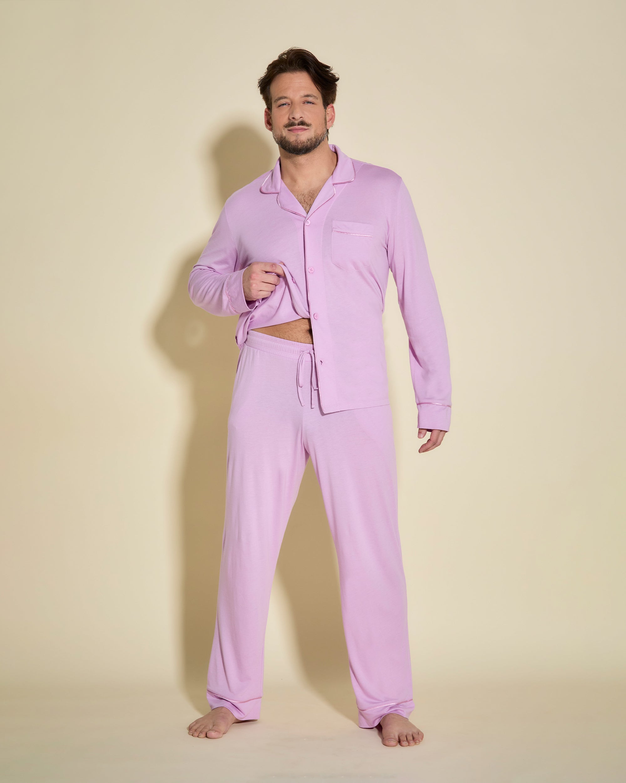 Púrpura Conjuntos Para Hombres - Bella Conjunto De Pijama Para Hombre Clásico Con Camisa De Manga Larga Y Pantalones