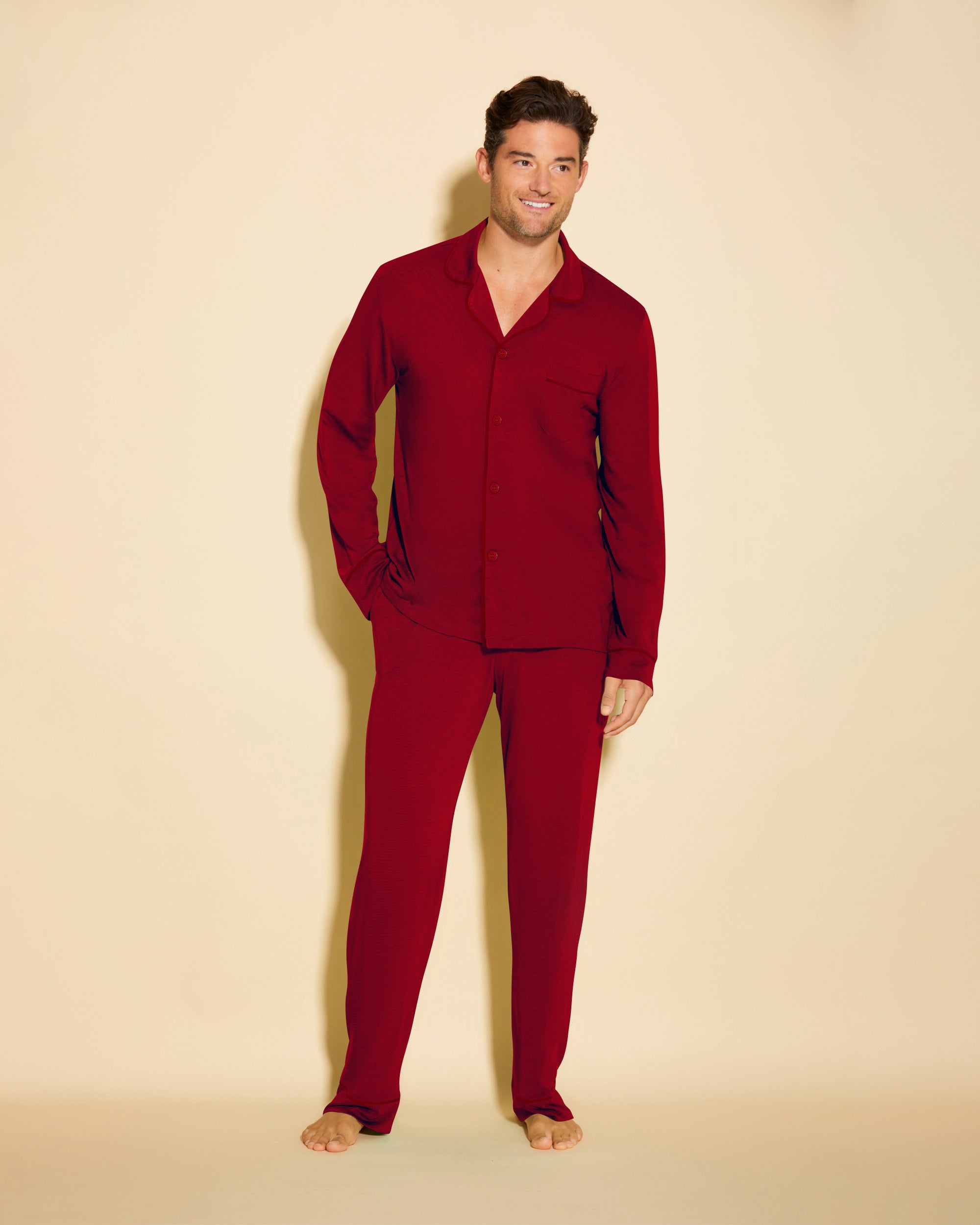 Rossa Set Uomo - Bella Pigiama Classico Da Uomo Con Top  Maniche Lunghe E Pantaloni
