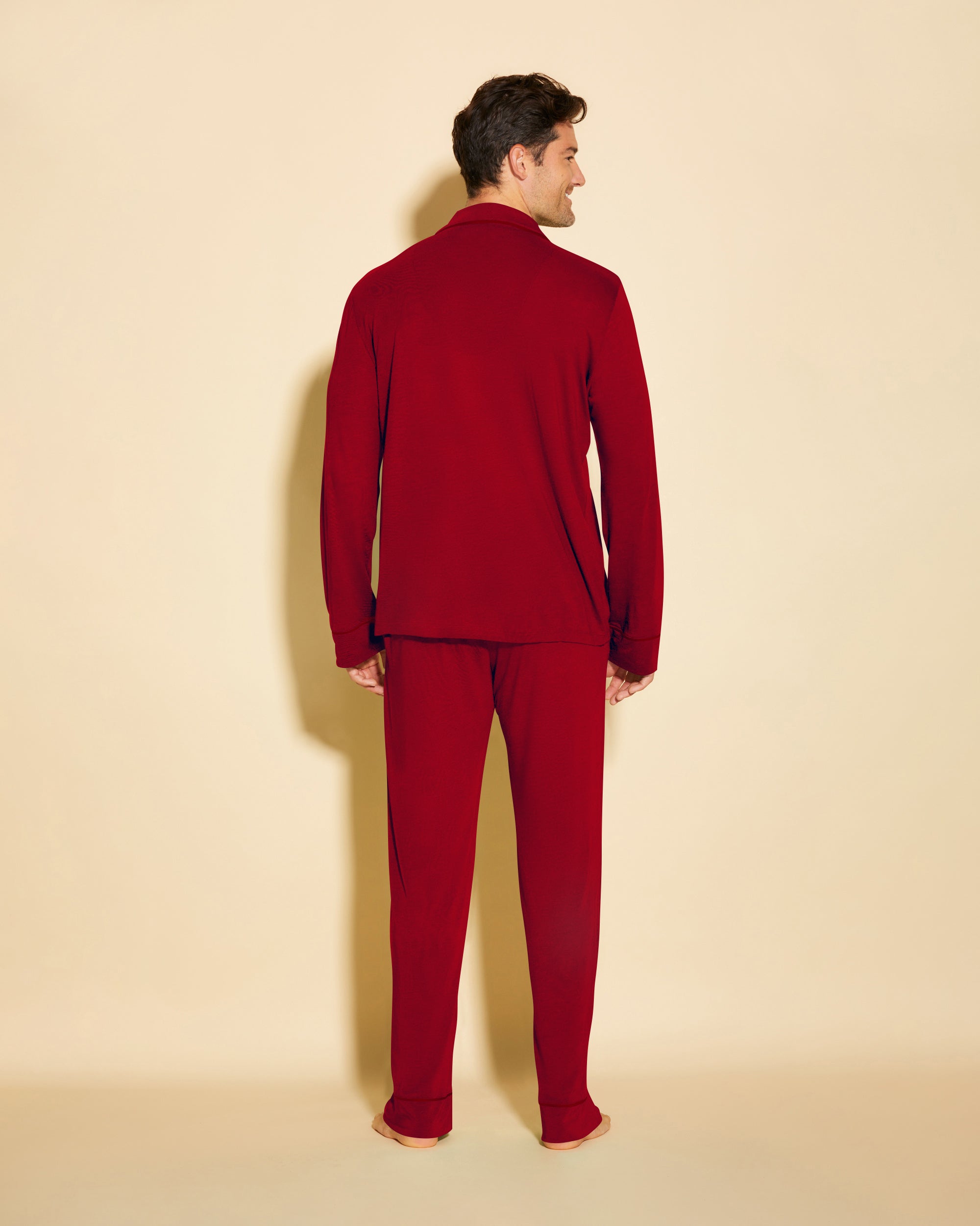 Roja Conjuntos Para Hombres - Bella Conjunto De Pijama Para Hombre Clásico Con Camisa De Manga Larga Y Pantalones.