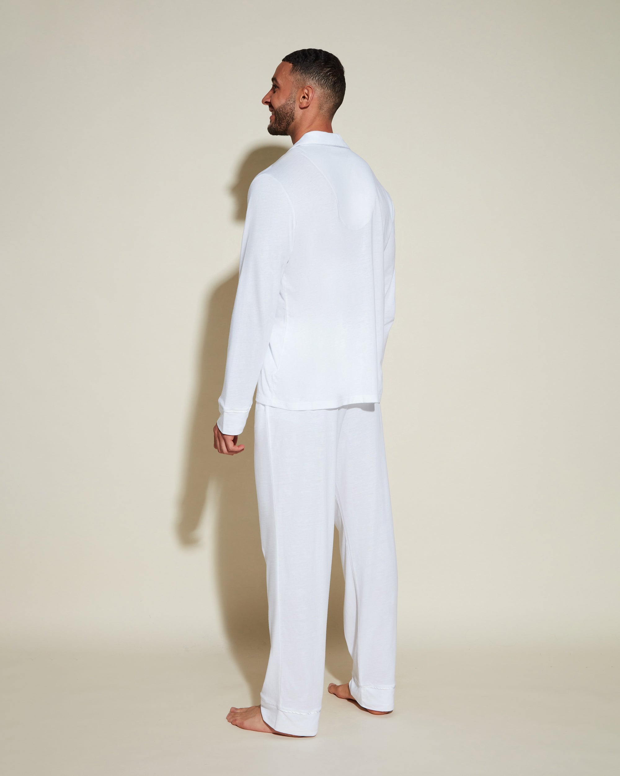 White Men Sets - Bella Men's Classic Long Sleeve Top & Pant Pajama Set