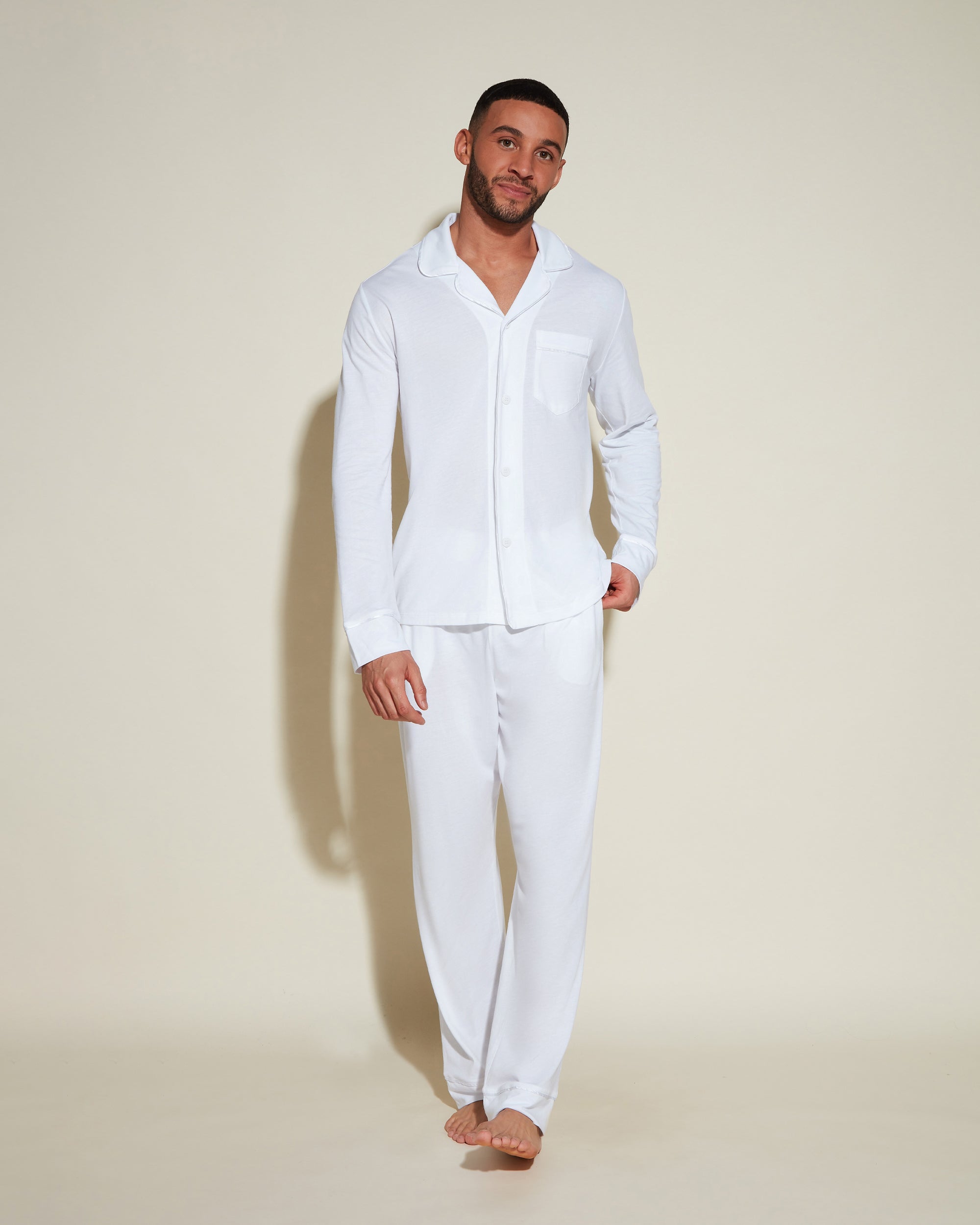 Weiß Herren-Sets - Bella Klassisches Langärmeliges Top & Hose Pyjama-Set Für Männer