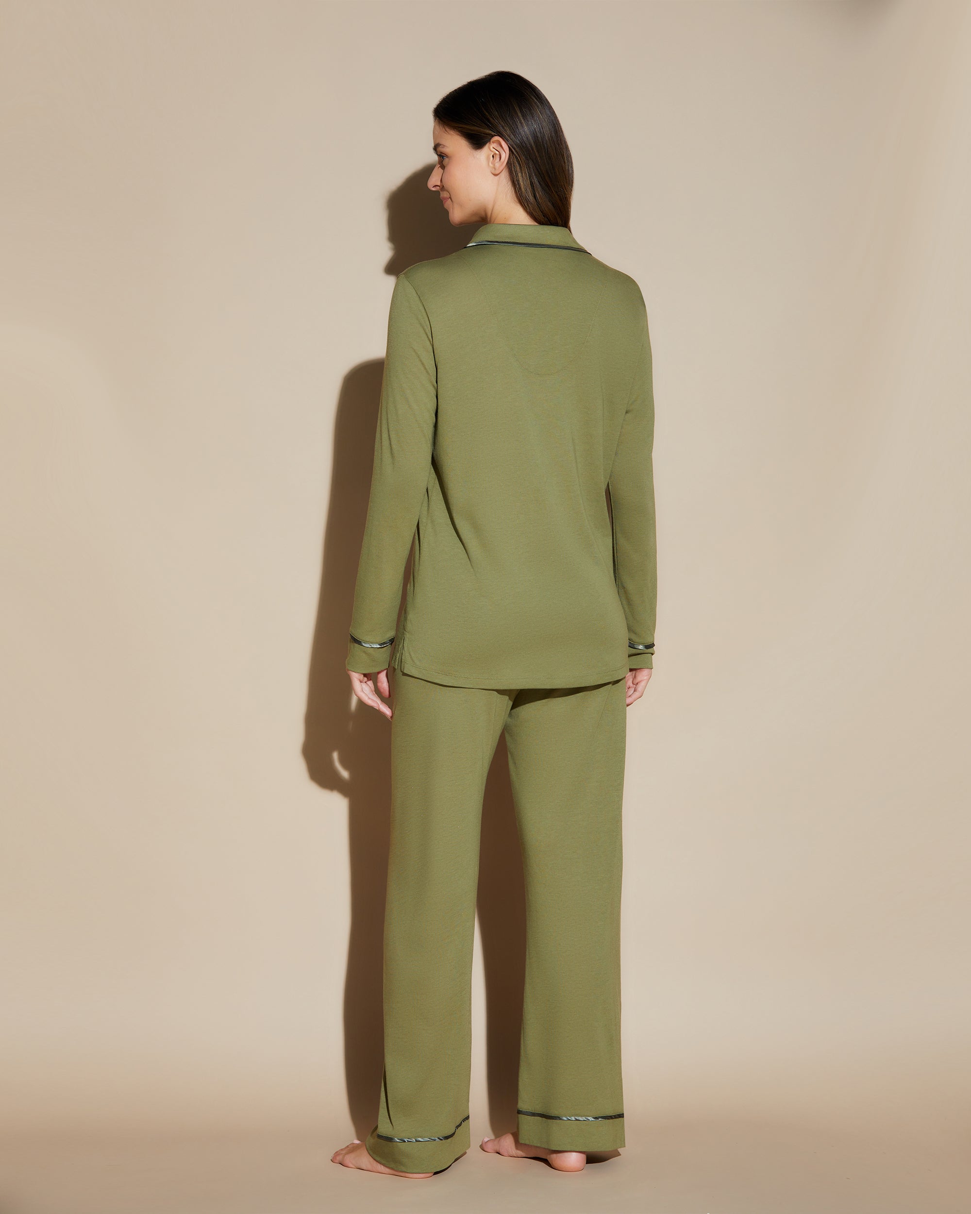 Verde Conjuntos - Bella Camisa De Manga Larga Holgada Y Pantalones