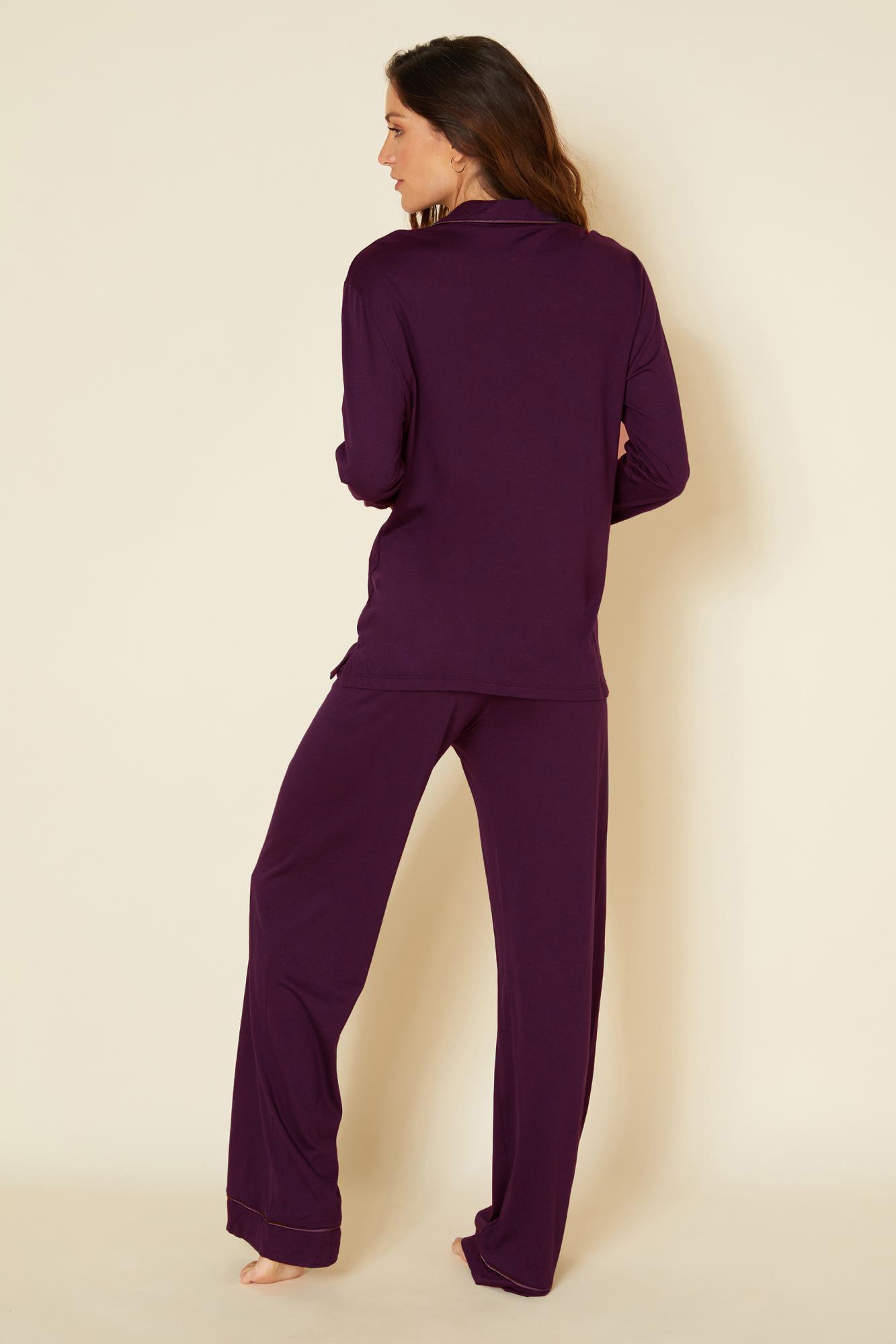 Purple Set - Bella Relaxed Long Sleeve Top & Boxer Pajama Set