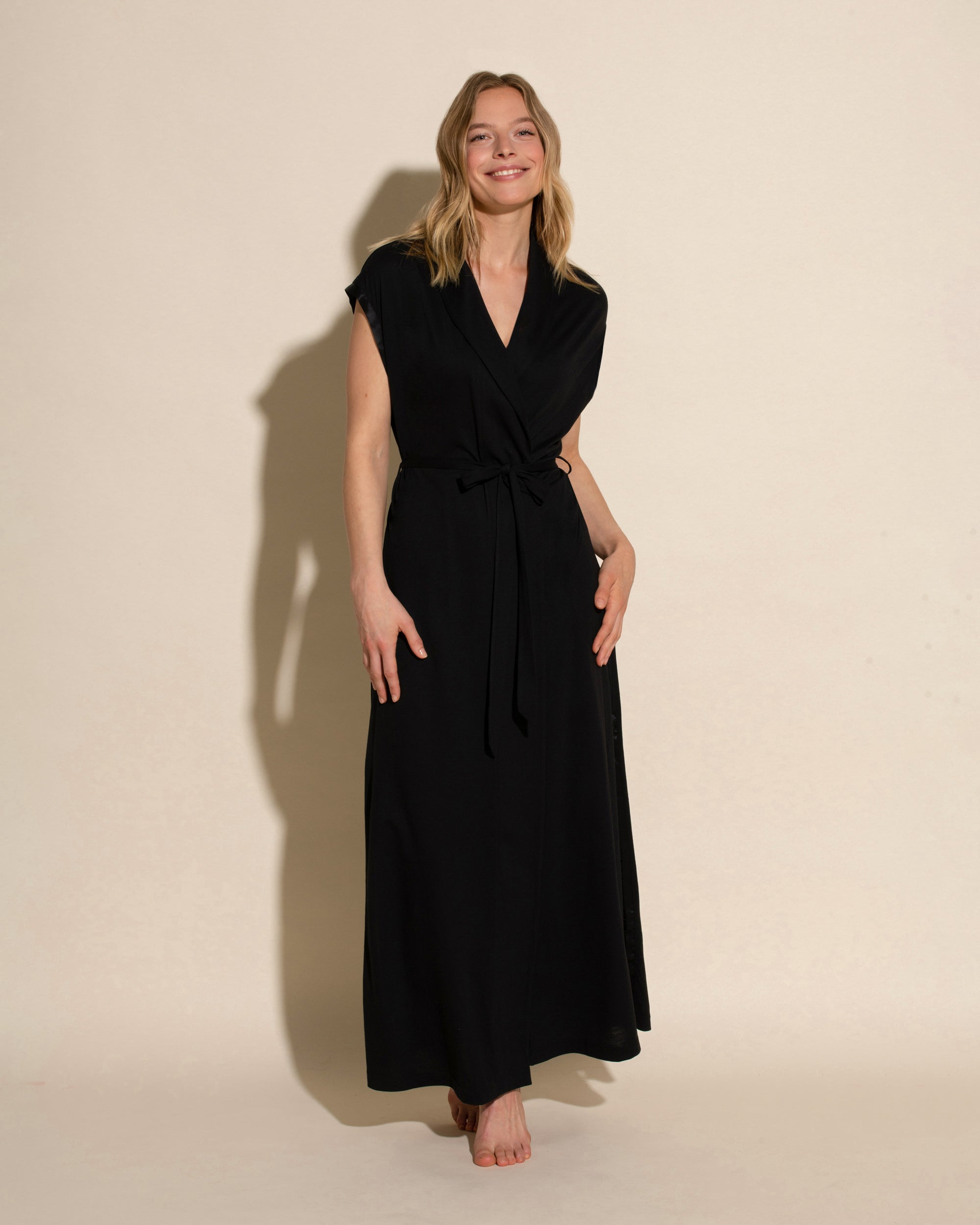 Noir Robe De Chambre - Bella Ensemble Pyjama Long Et Short