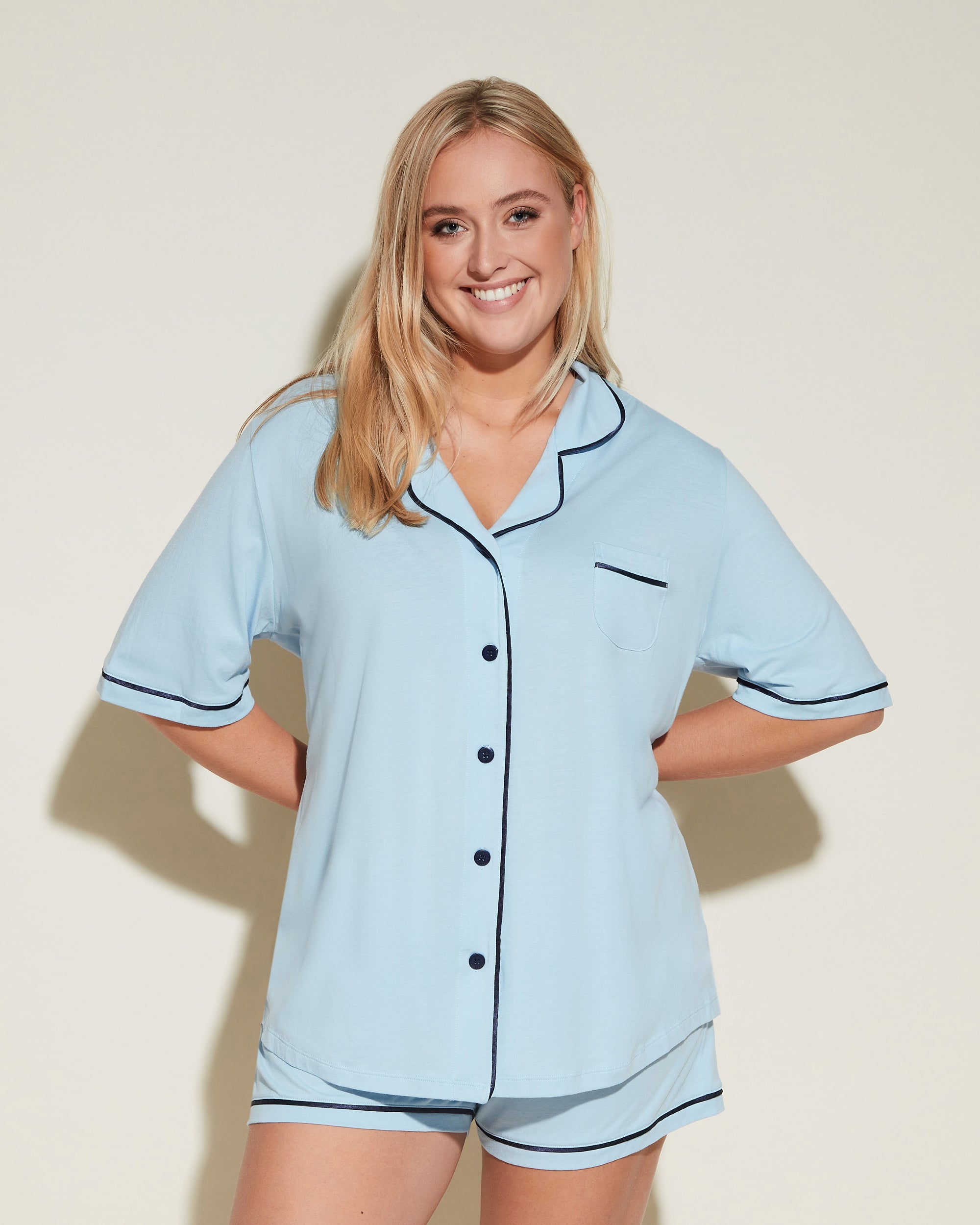 Bleue Ensemble - Bella Ensemble Pyjama Haut À Manches Courtes Et Boxer