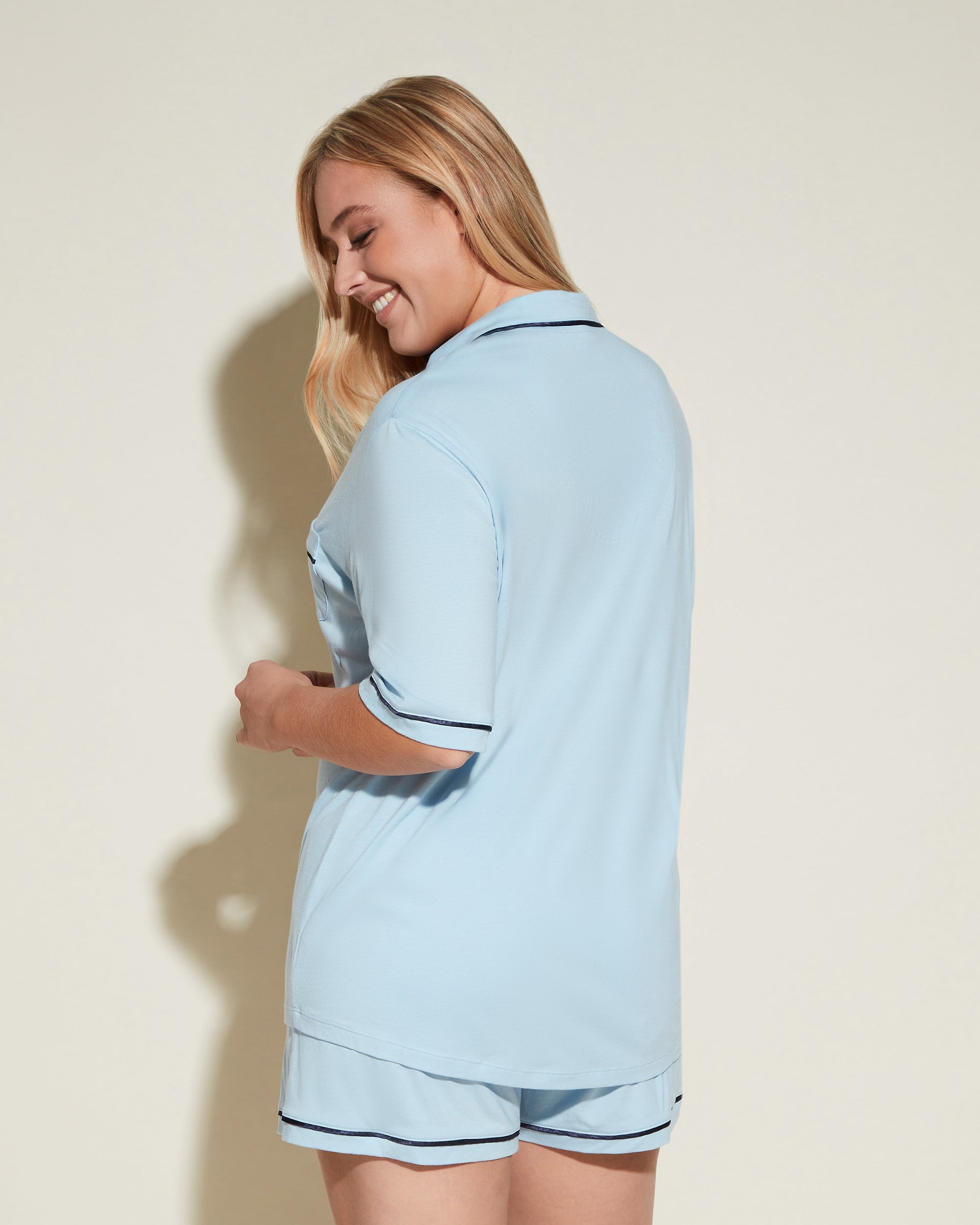 Blue Set - Bella Short Sleeve Top & Boxer Pajama Set