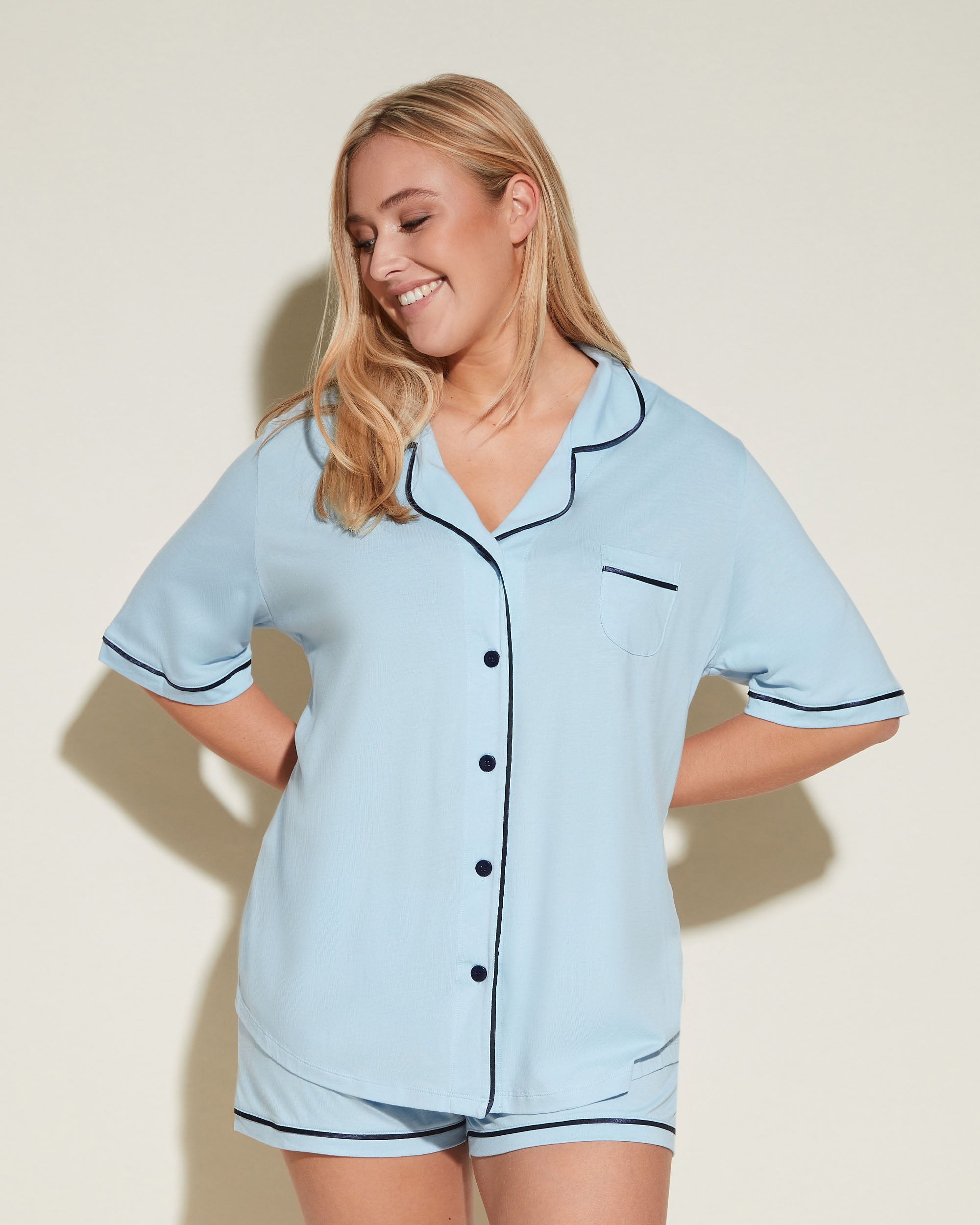 Azul Conjuntos - Bella Conjunto De Pijama Con Camisa De Manga Corta Y Pantalones Cortos