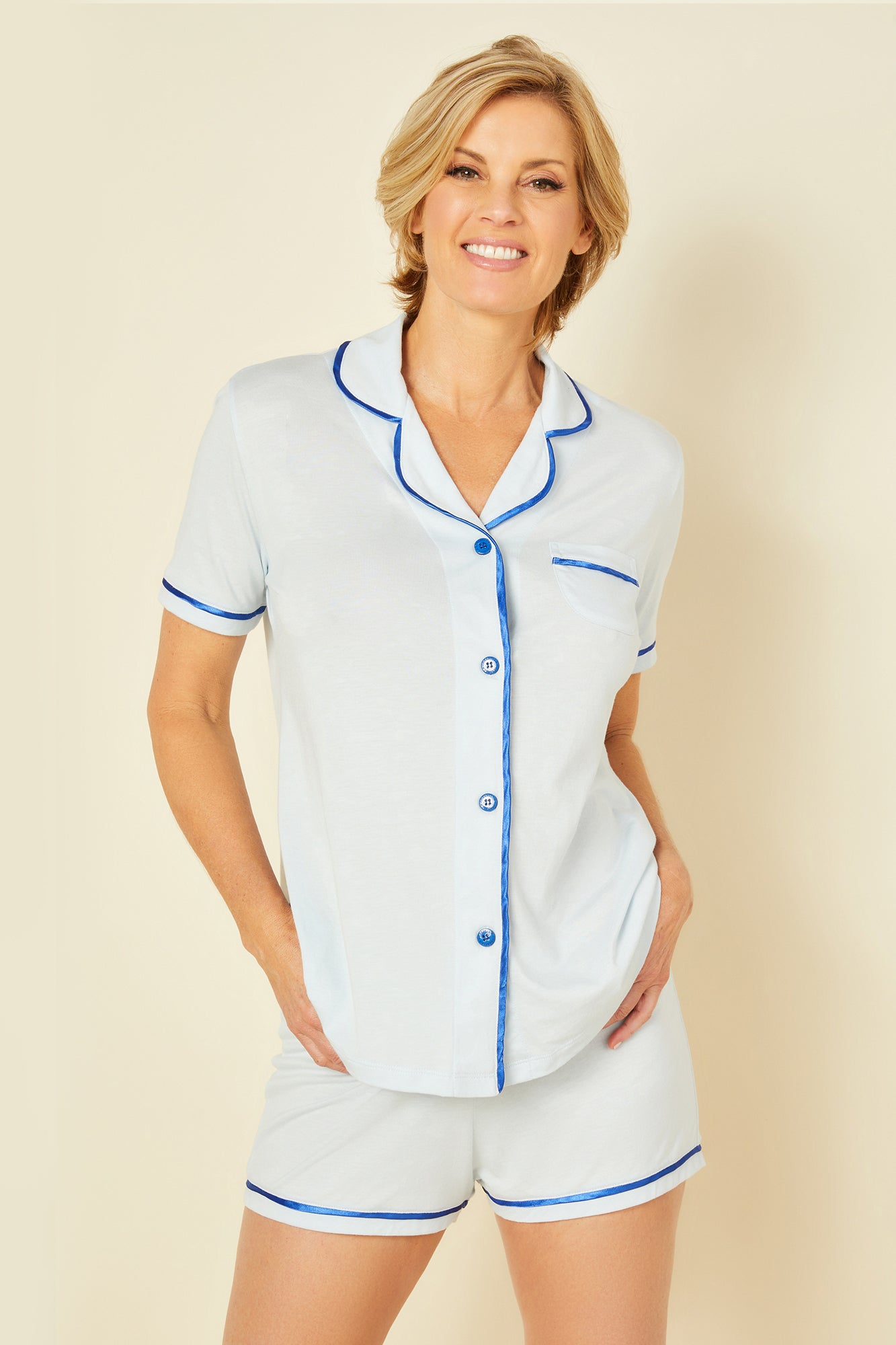 Blu Set - Bella Pigiama Set A Maniche Corte Con Boxer