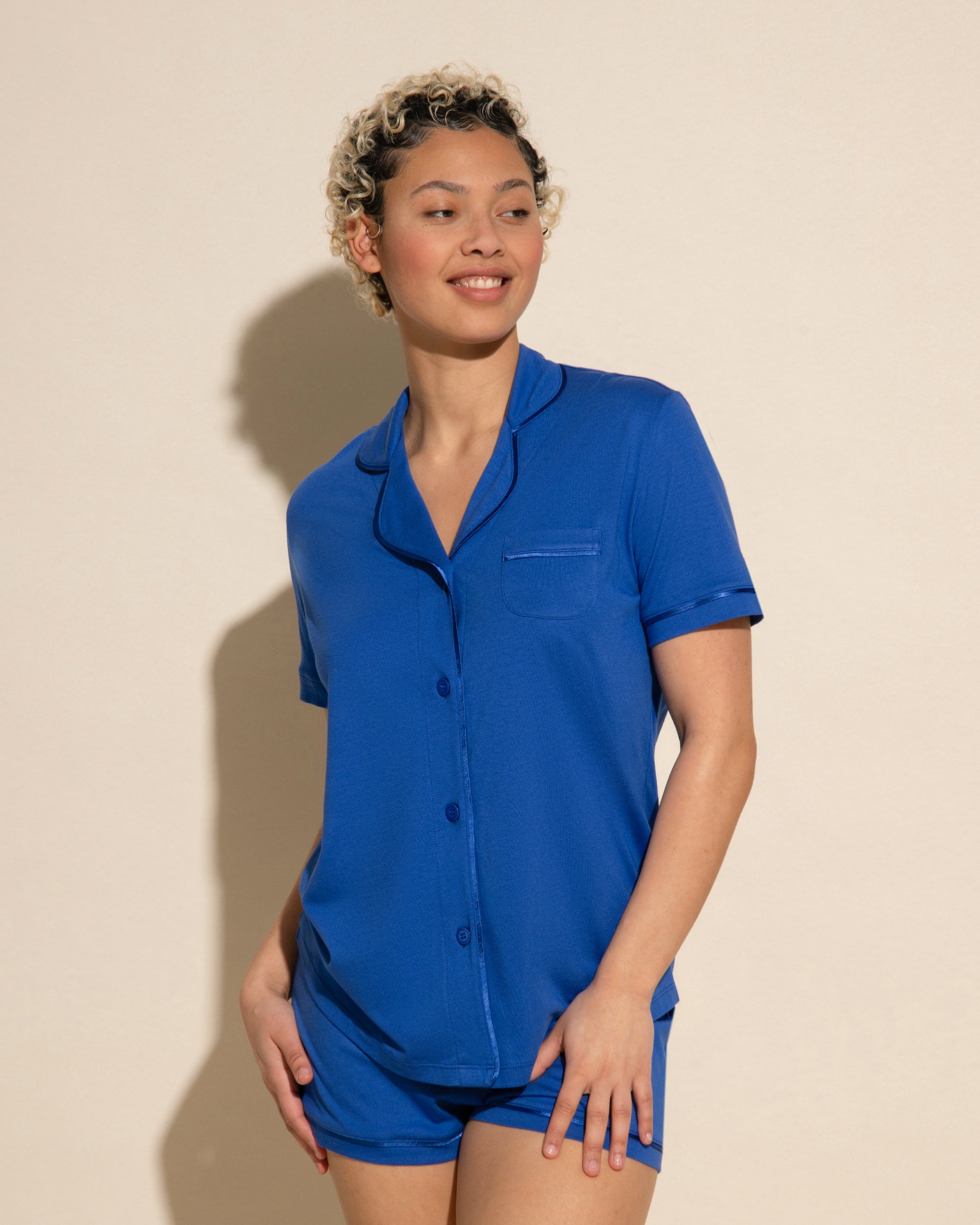 Blau Set - Bella Kurzärmeliges Top & Boxer Pyjama-Set