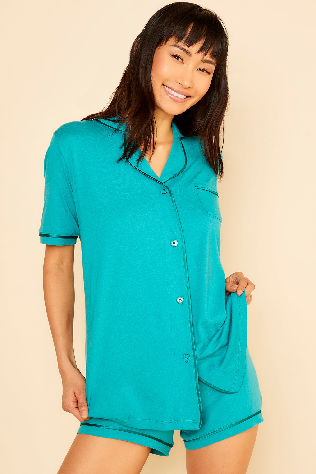 Purple Set - Bella Short Sleeve Top & Boxer Pajama Set