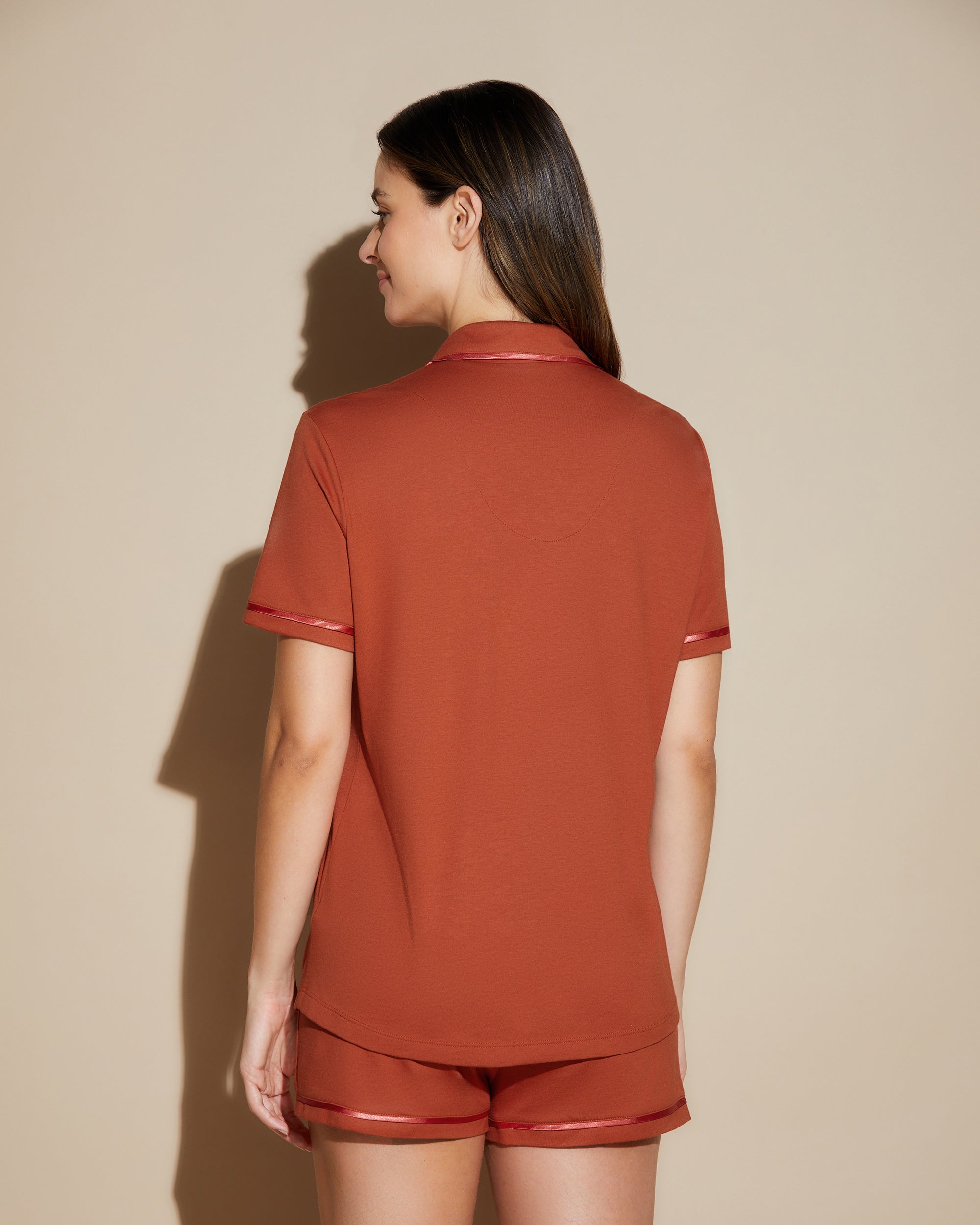 Orange Set - Bella Short Sleeve Top & Boxer Pajama Set