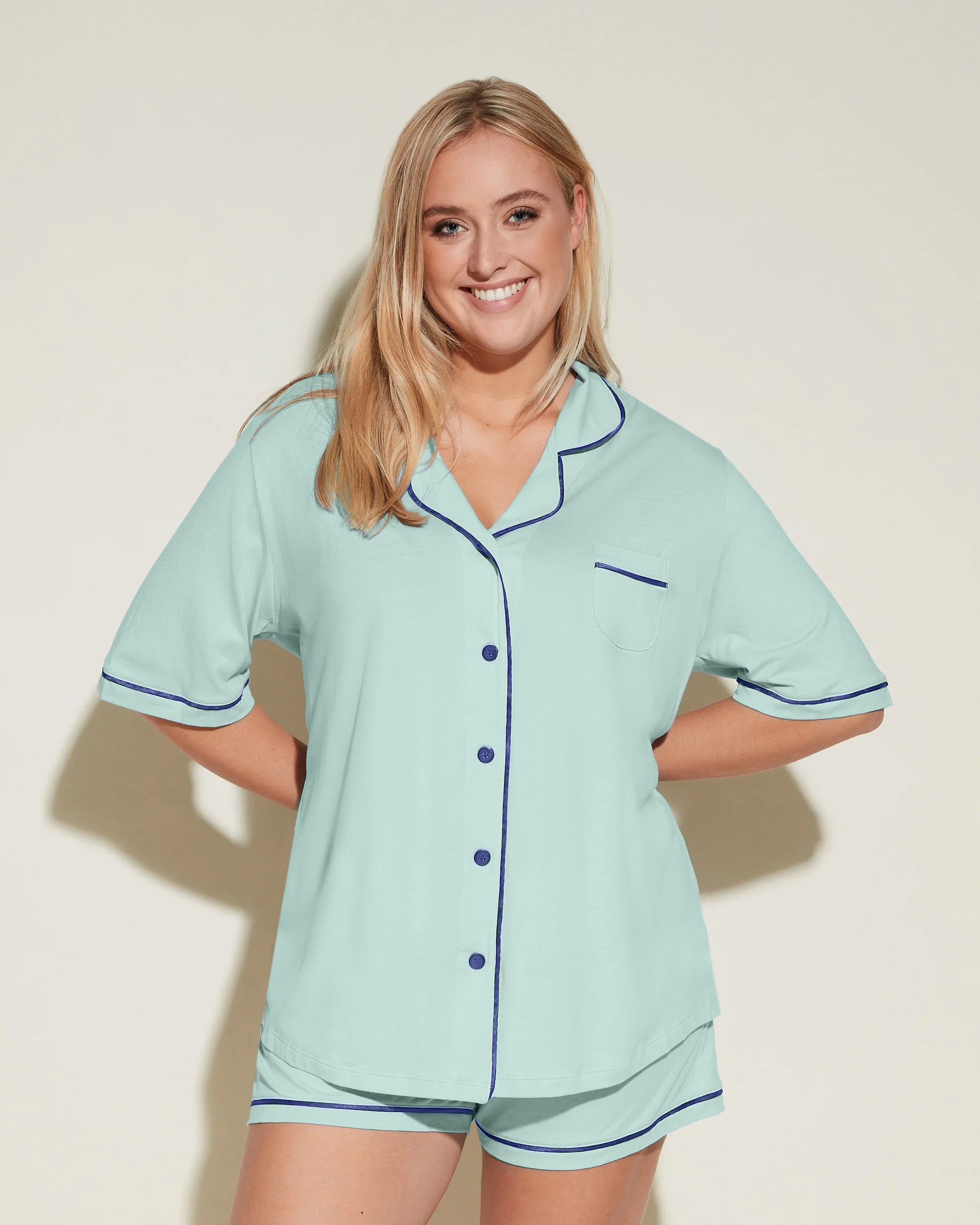 Verde Conjuntos - Bella Conjunto De Pijama Con Camisa De Manga Corta Y Pantalones Cortos