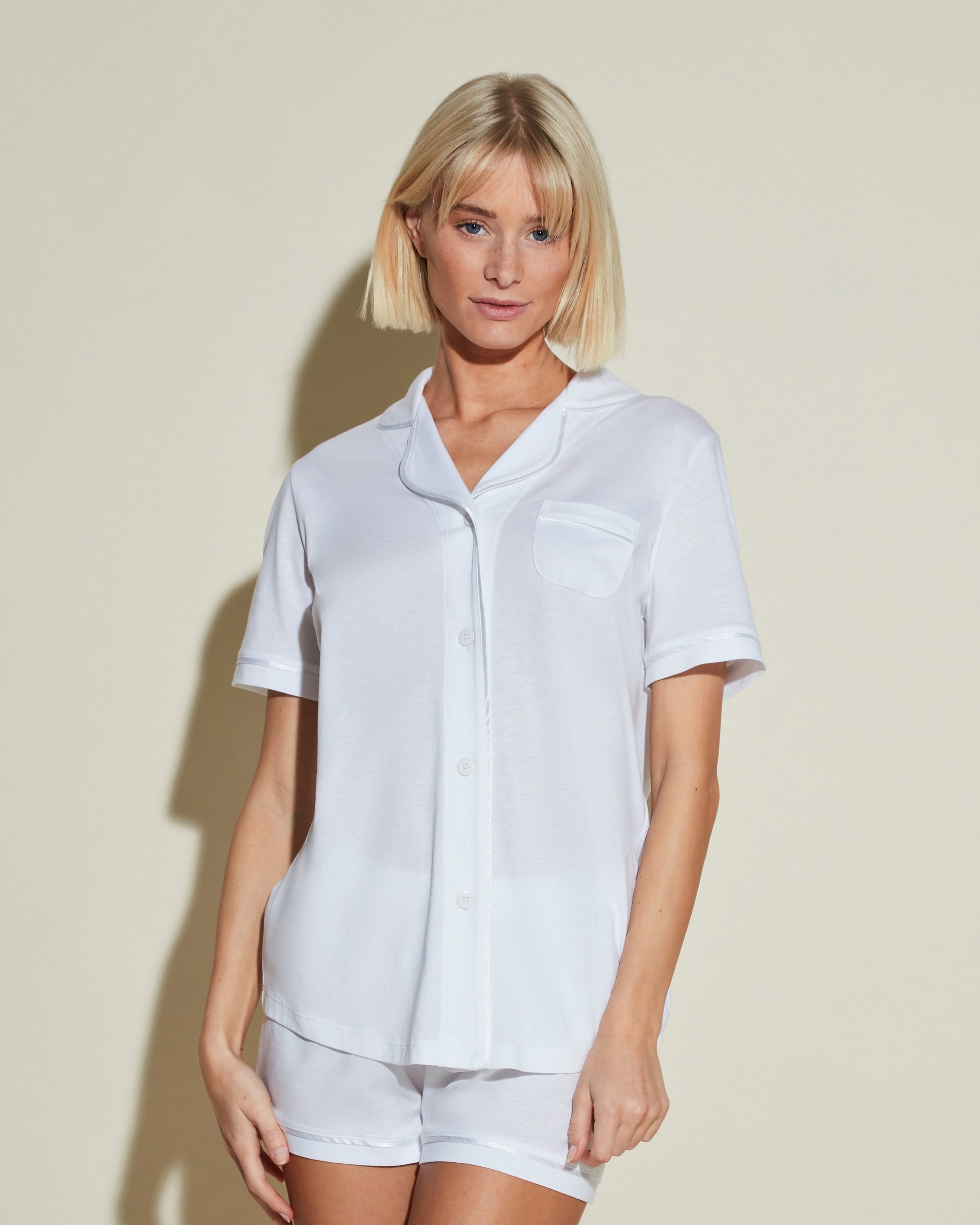 White Set - Bella Short Sleeve Top & Boxer Pajama Set