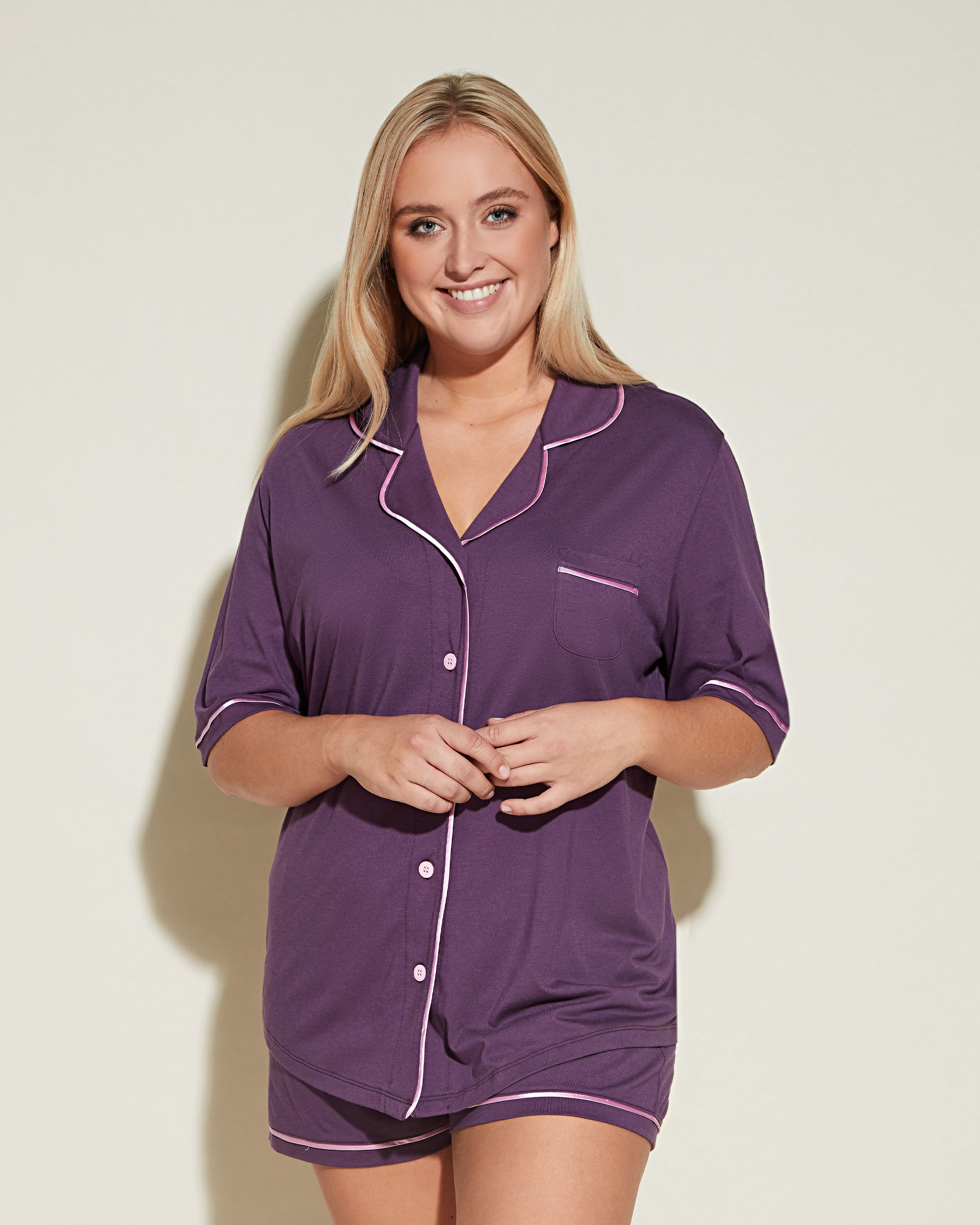 Lila Set - Bella Kurzärmeliges Top & Boxer Pyjama-Set