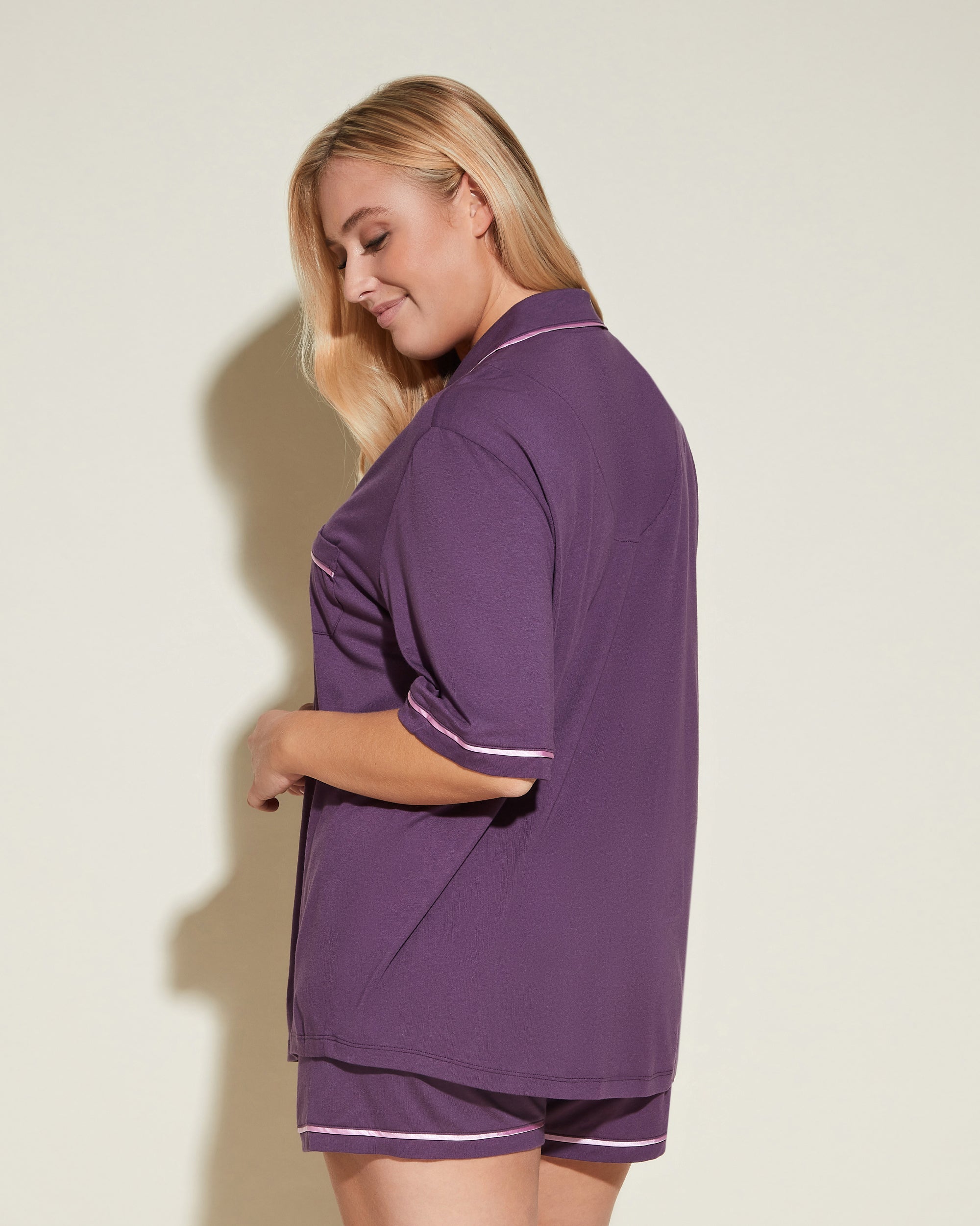 Lila Set - Bella Kurzärmeliges Top & Boxer Pyjama-Set
