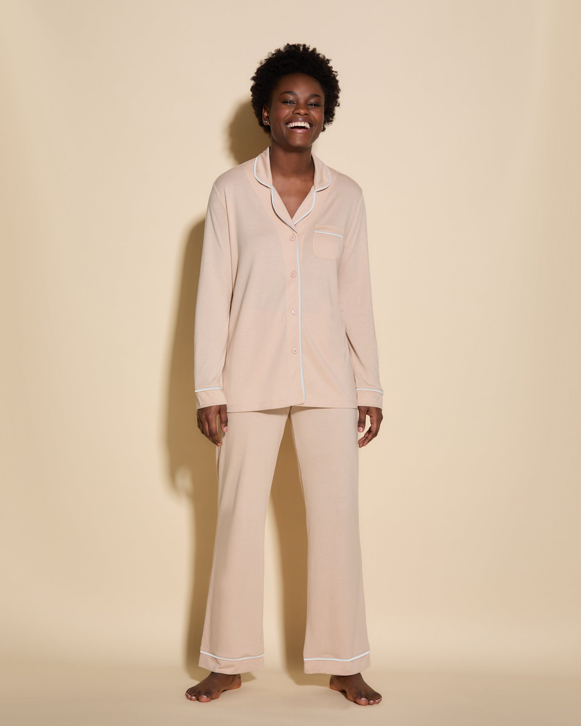 Beige Set - Bella Long Sleeve Top & Pant Pajama Set