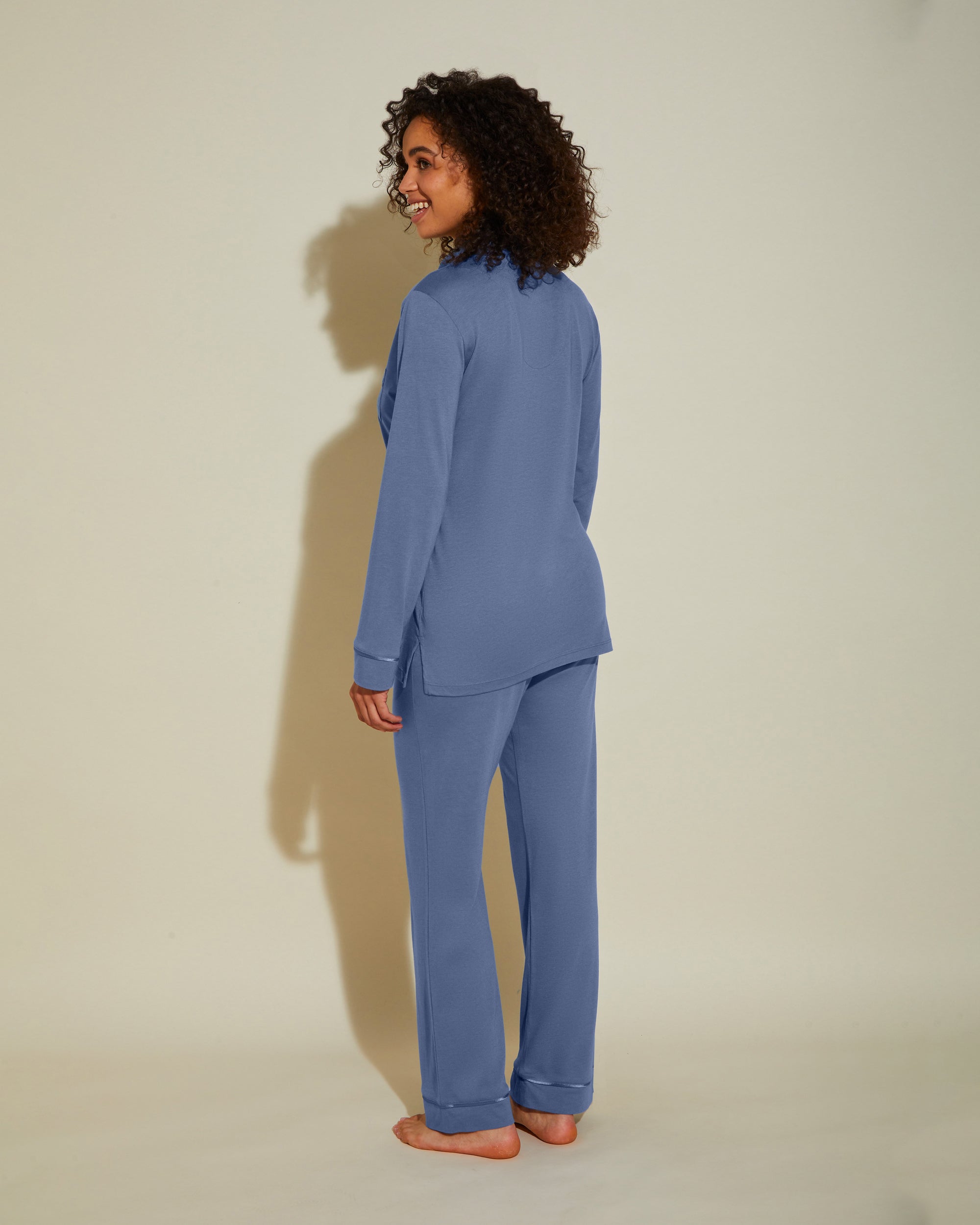 Blau Set - Bella Langärmeliges Top & Boxer Pyjama-Set