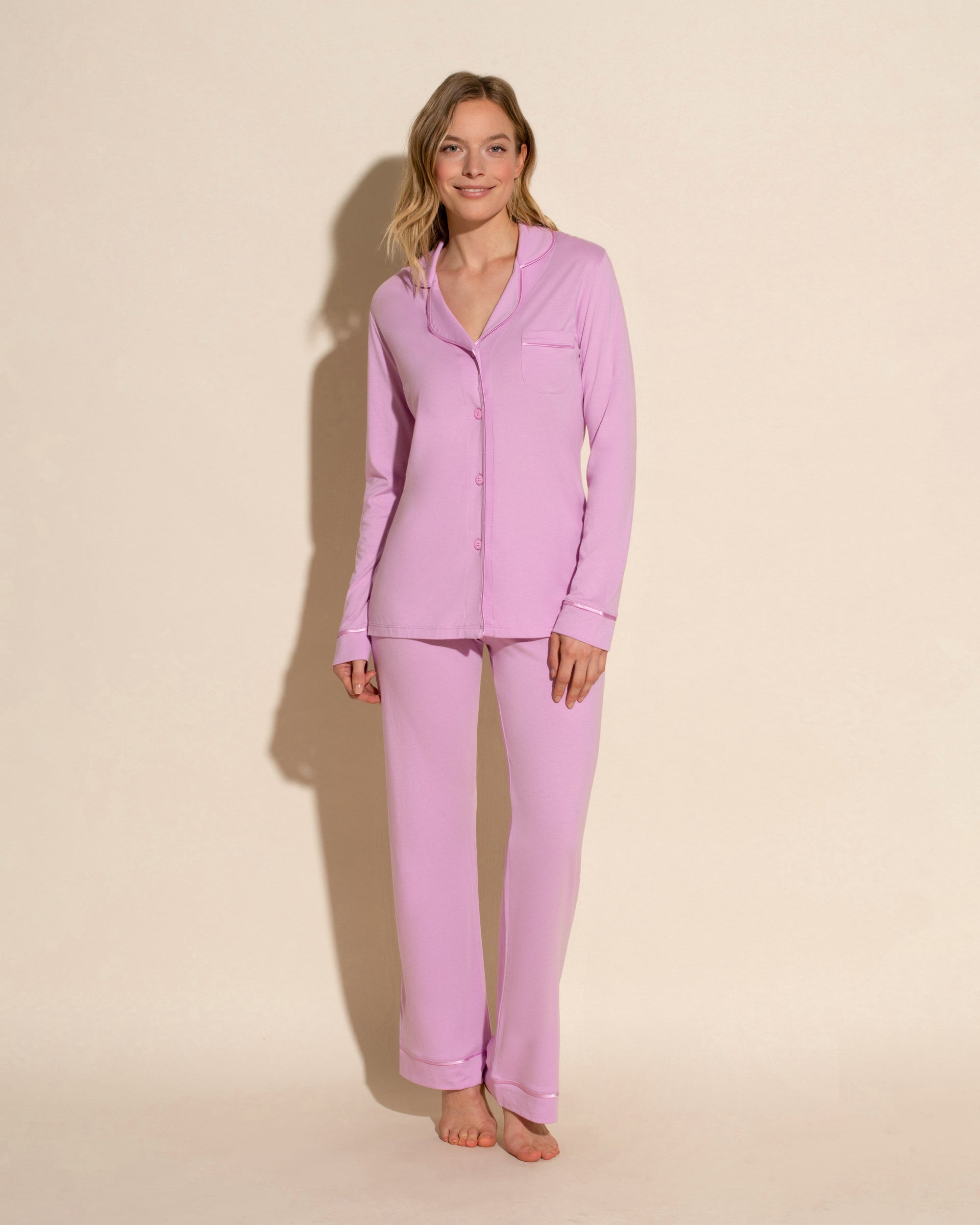 Lila Set - Bella Langärmeliges Top & Boxer Pyjama-Set