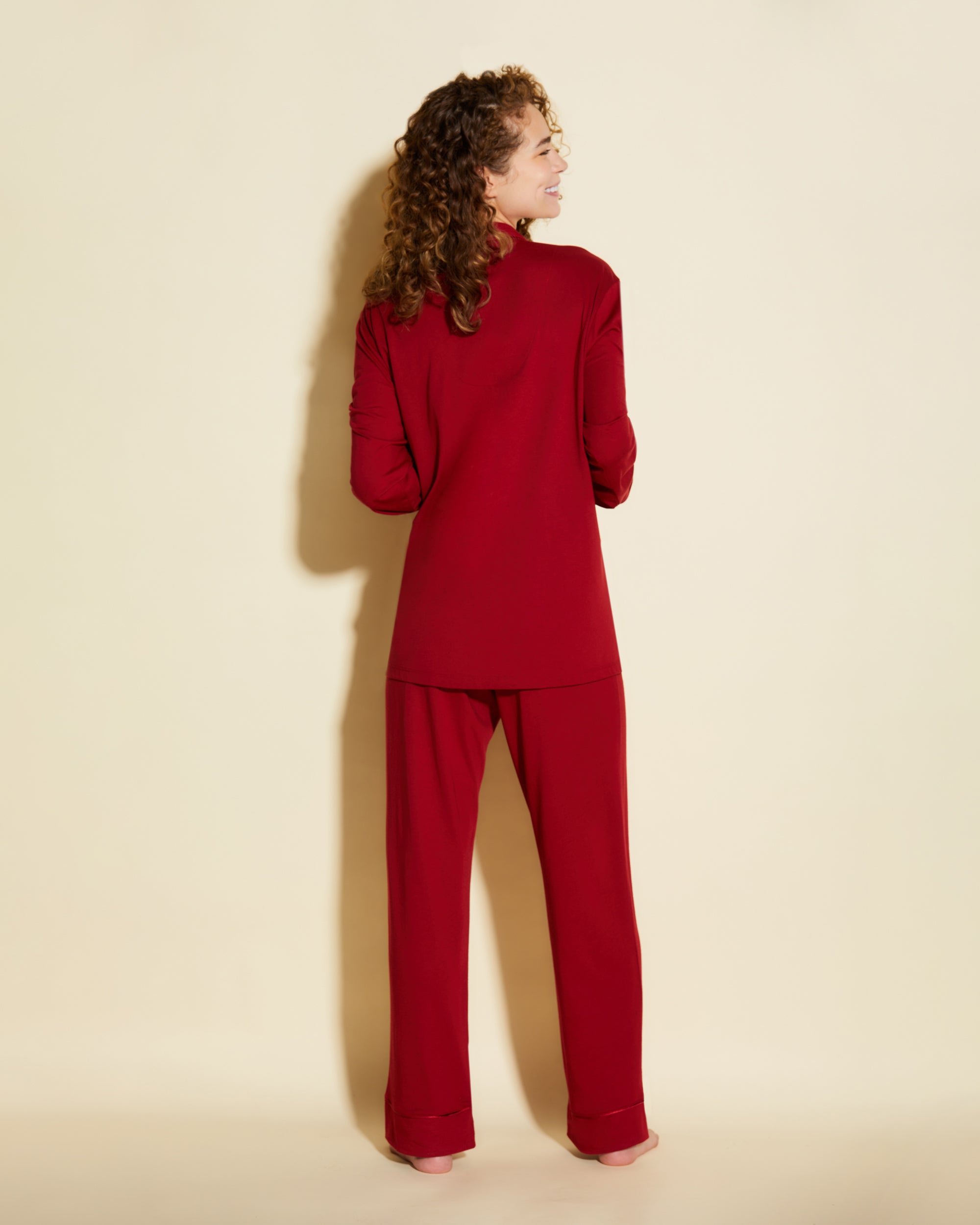 Rot Set - Bella Langärmeliges Top & Boxer Pyjama-Set