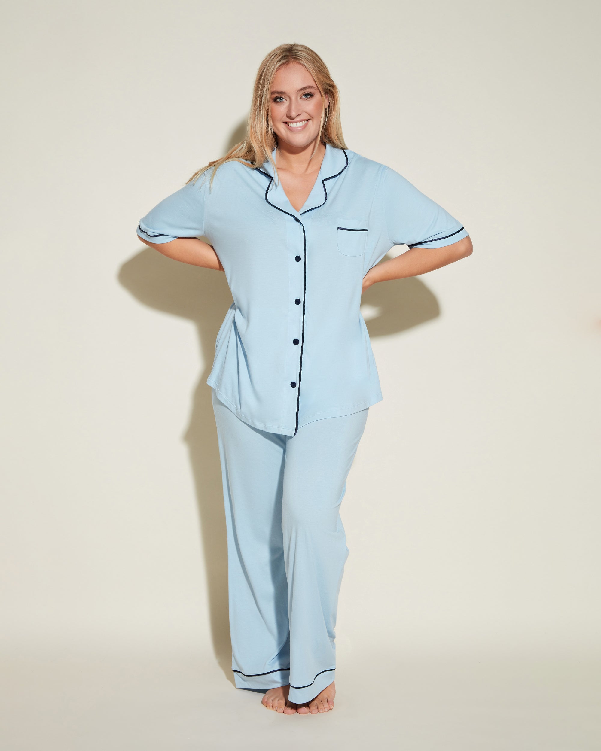 Blau Set - Bella Kurzärmeliges Top & Hose Pyjama-Set