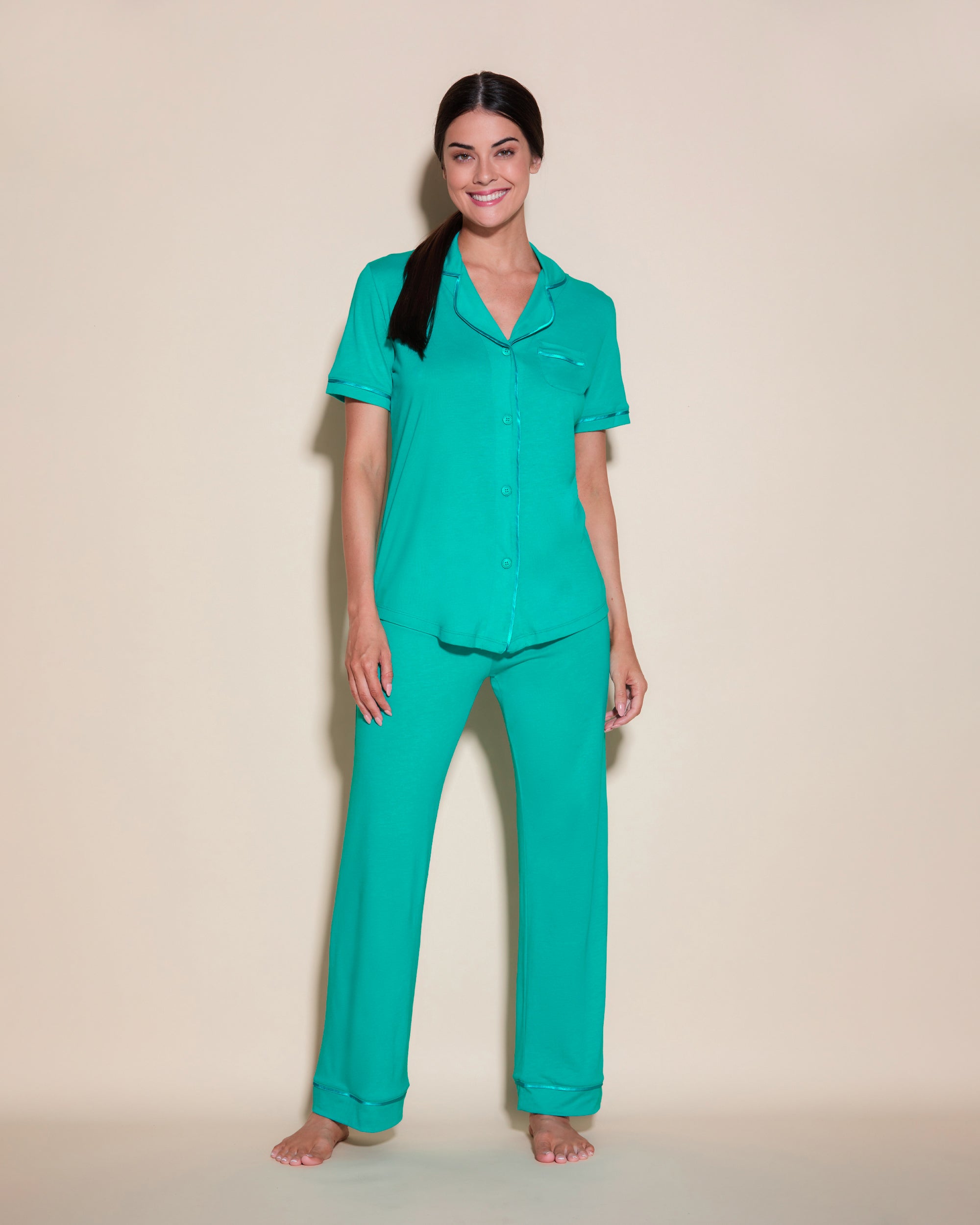 Azul Conjuntos - Bella Pijama Con Camisa De Manga Corta Y Pantalones