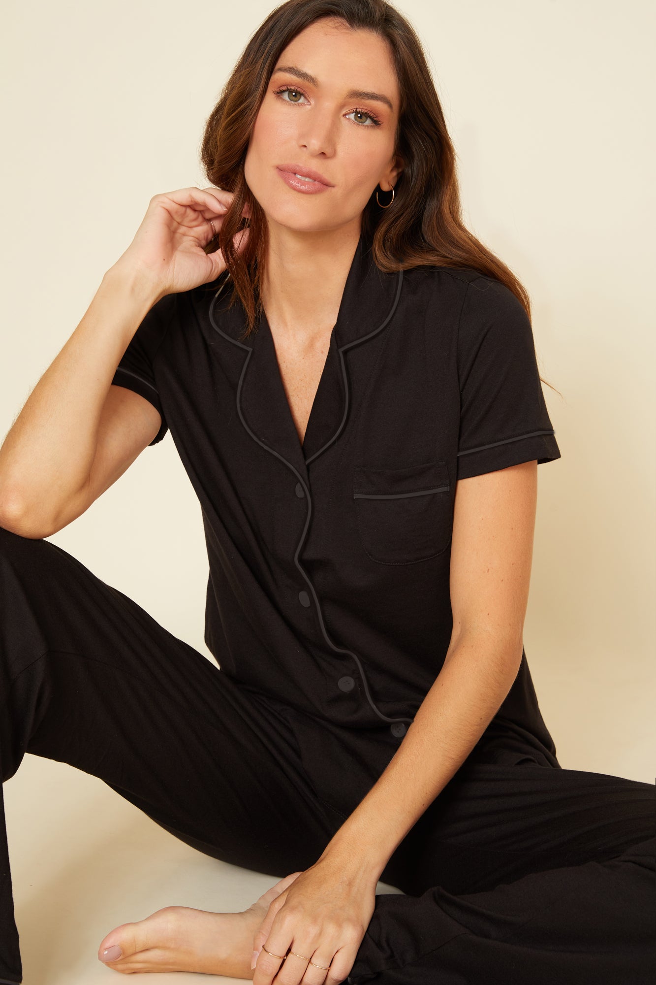 Black Set - Bella Shortsleeve Top & Pant Pajama Set
