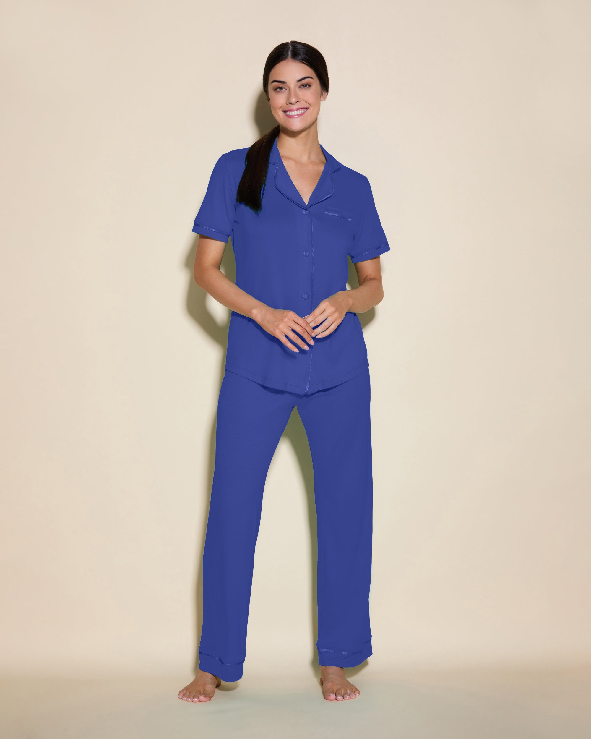 Blau Set - Bella Kurzärmeliges Top & Hose Pyjama-Set