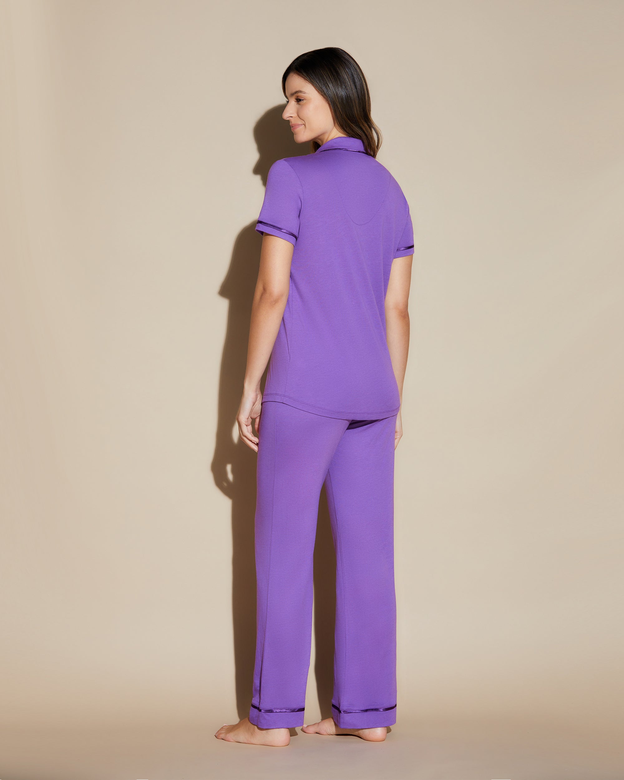 Lila Set - Bella Kurzärmliges Pyjama-Oberteil & -Hose Im Set.