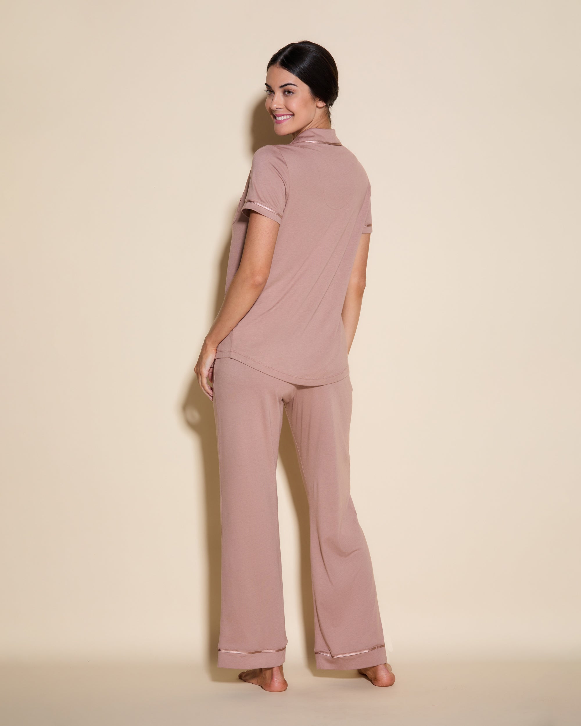 Beige Set - Bella Short Sleeve Top & Pant Pajama Set