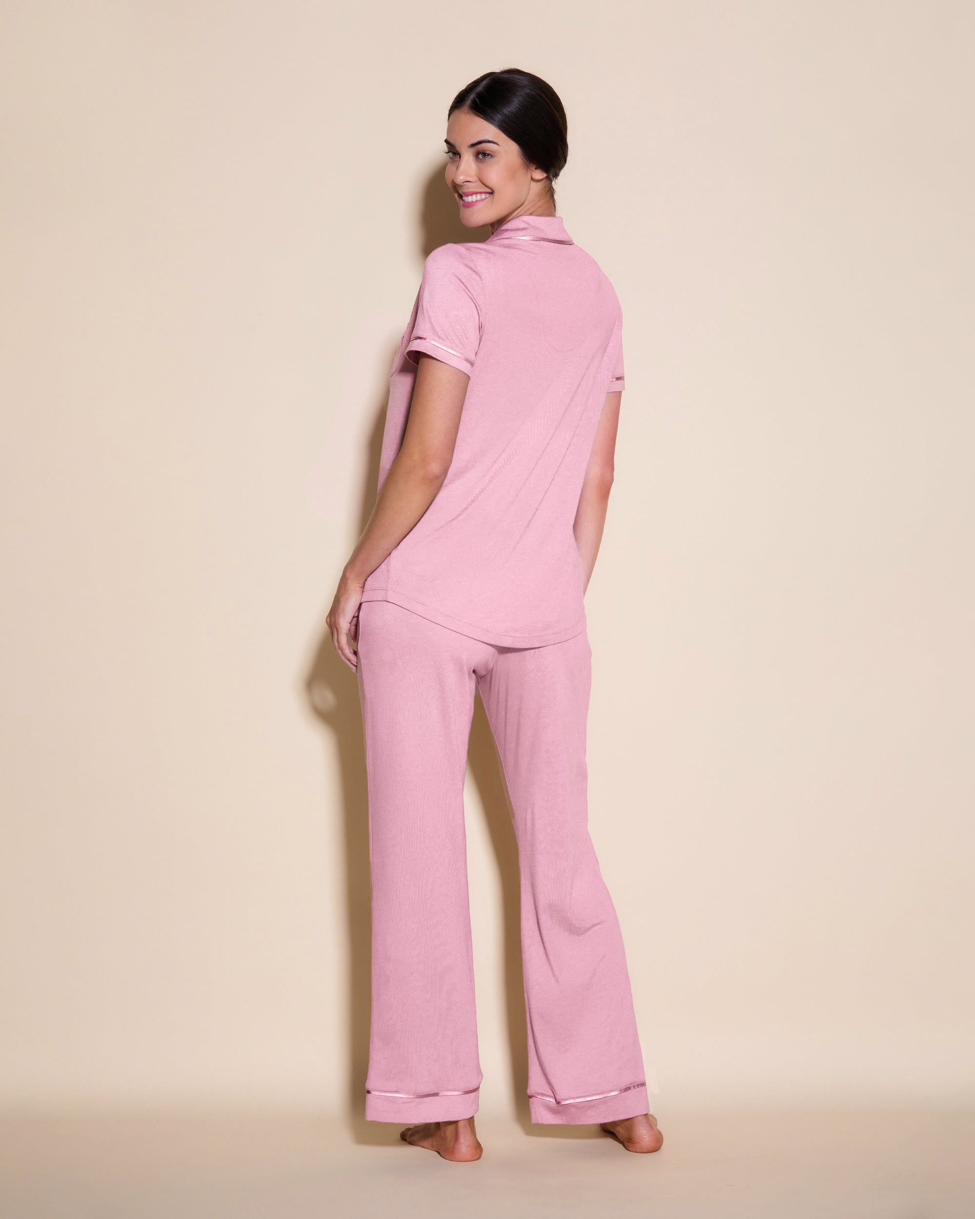 Rosa Set - Bella Pigiama Con Top A Maniche Corte E Pantaloni