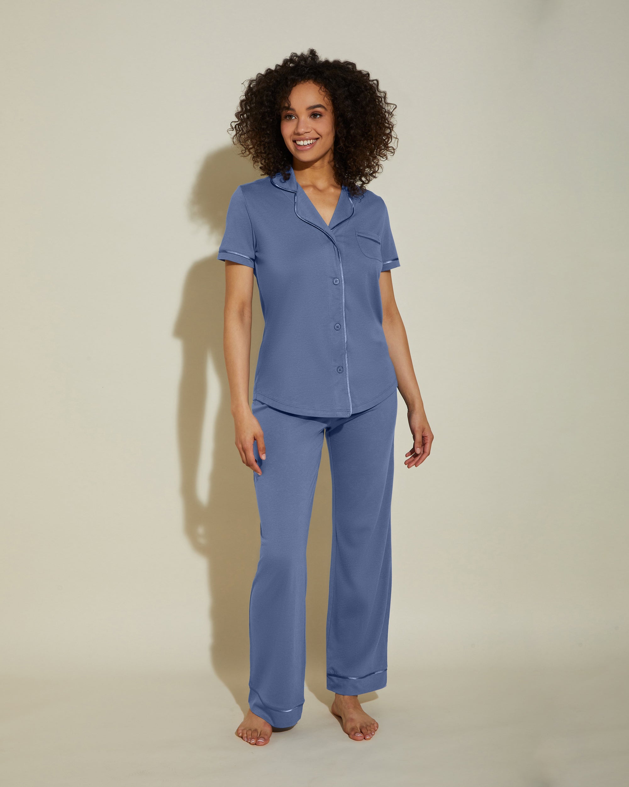 Blau Set - Bella Kurzärmeliges Top & Hose Pyjama-Set