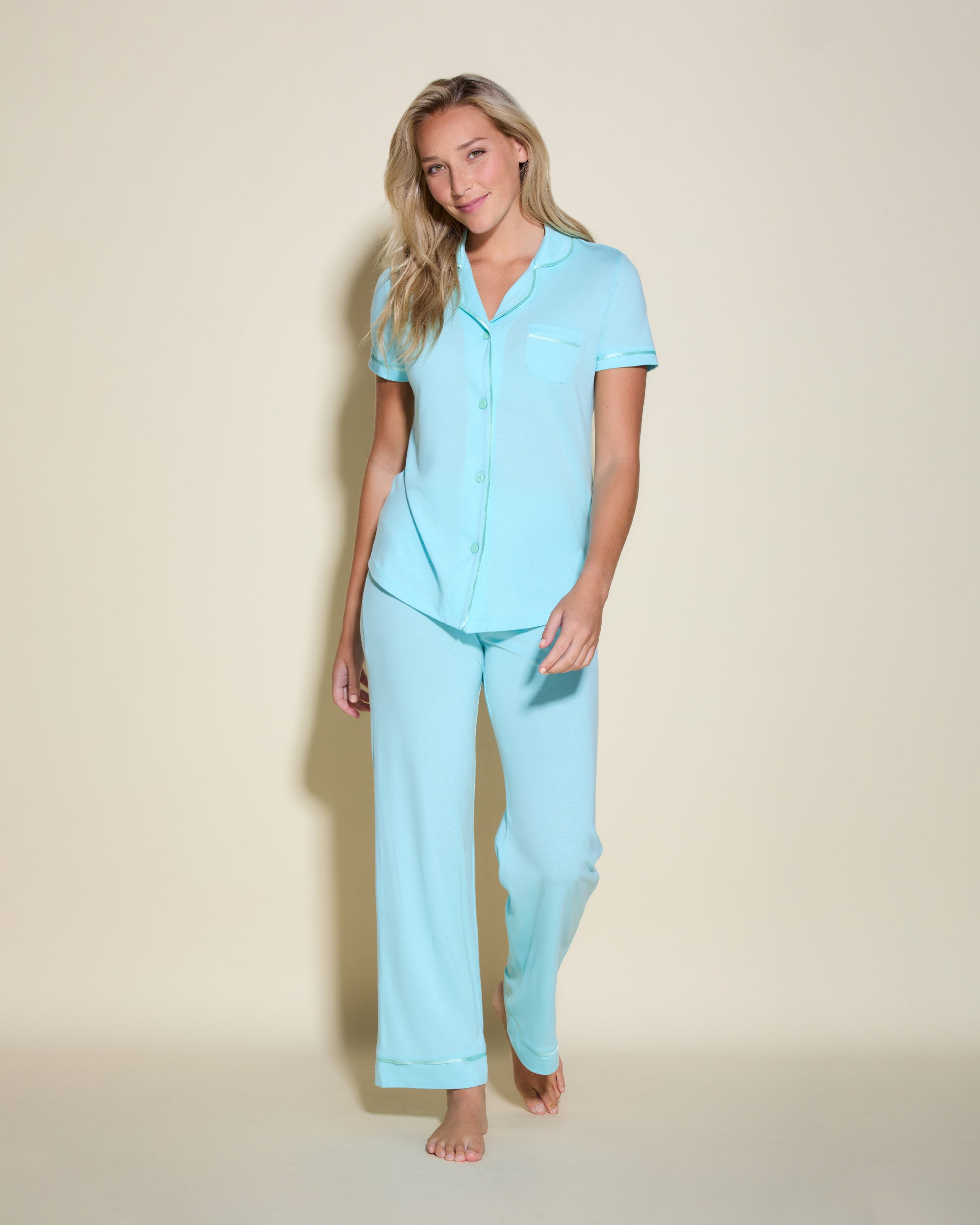 Bleue Ensemble - Bella Ensemble De Pyjama Haut Manches Courtes Et Pantalon
