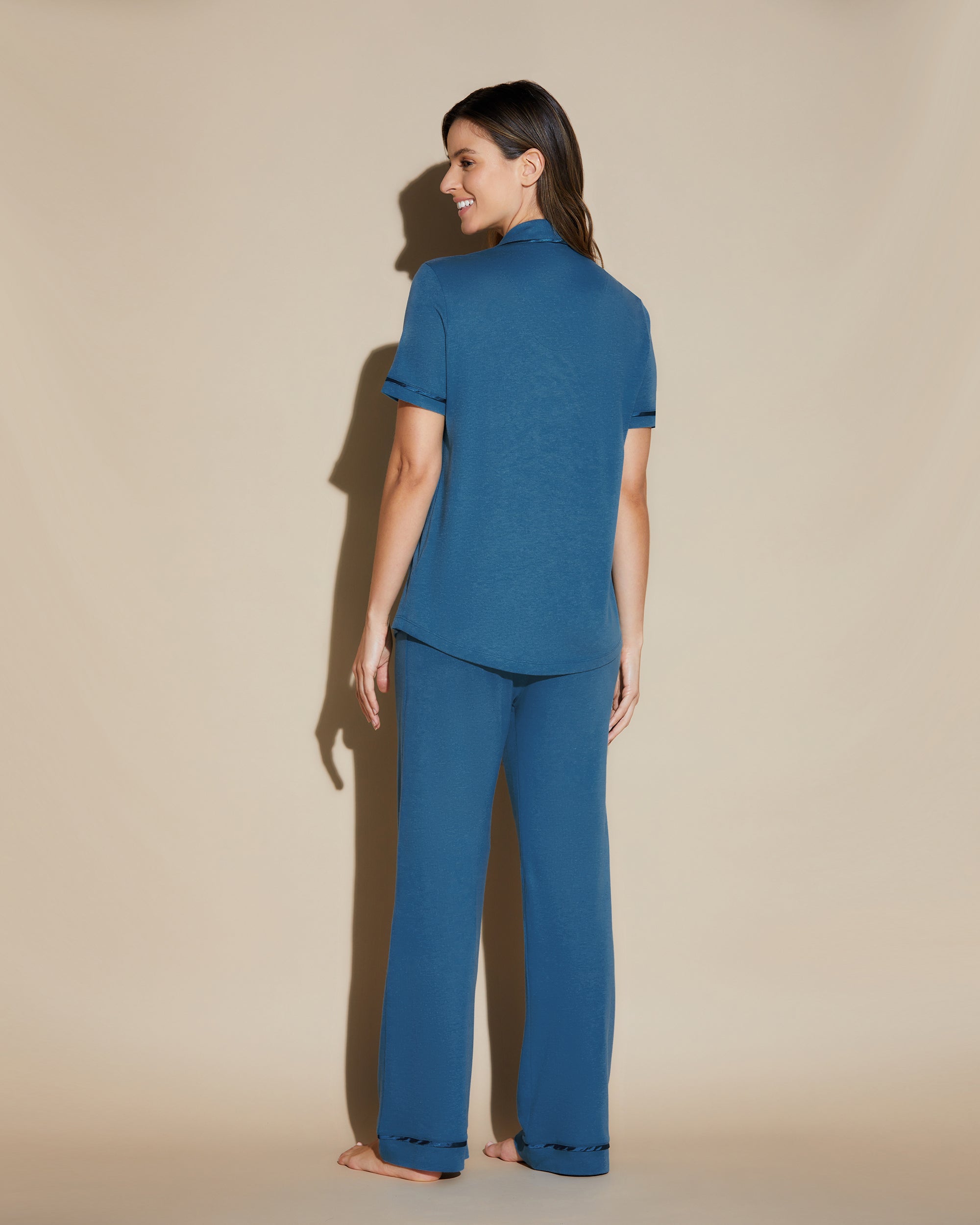 Blau Set - Bella Kurzärmliges Pyjama-Oberteil & -Hose Im Set.