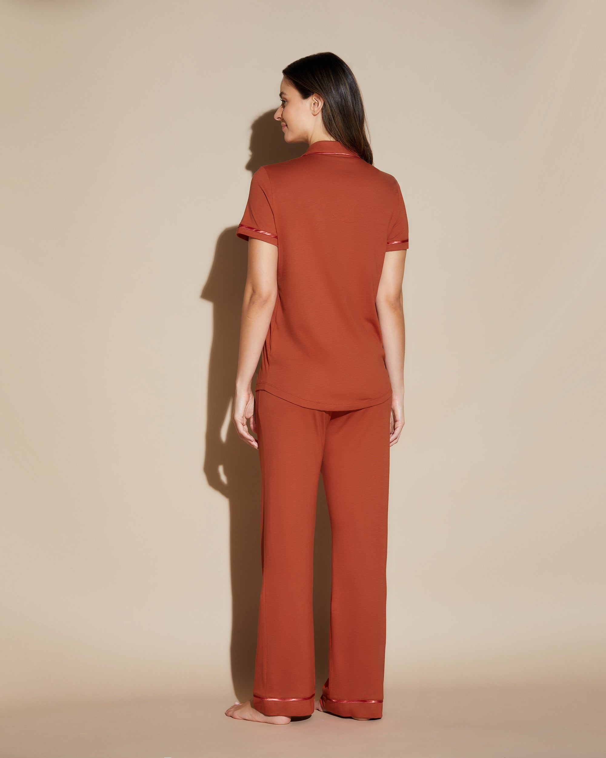 Orange Ensemble - Bella Ensemble De Pyjama Haut Manches Courtes Et Pantalon