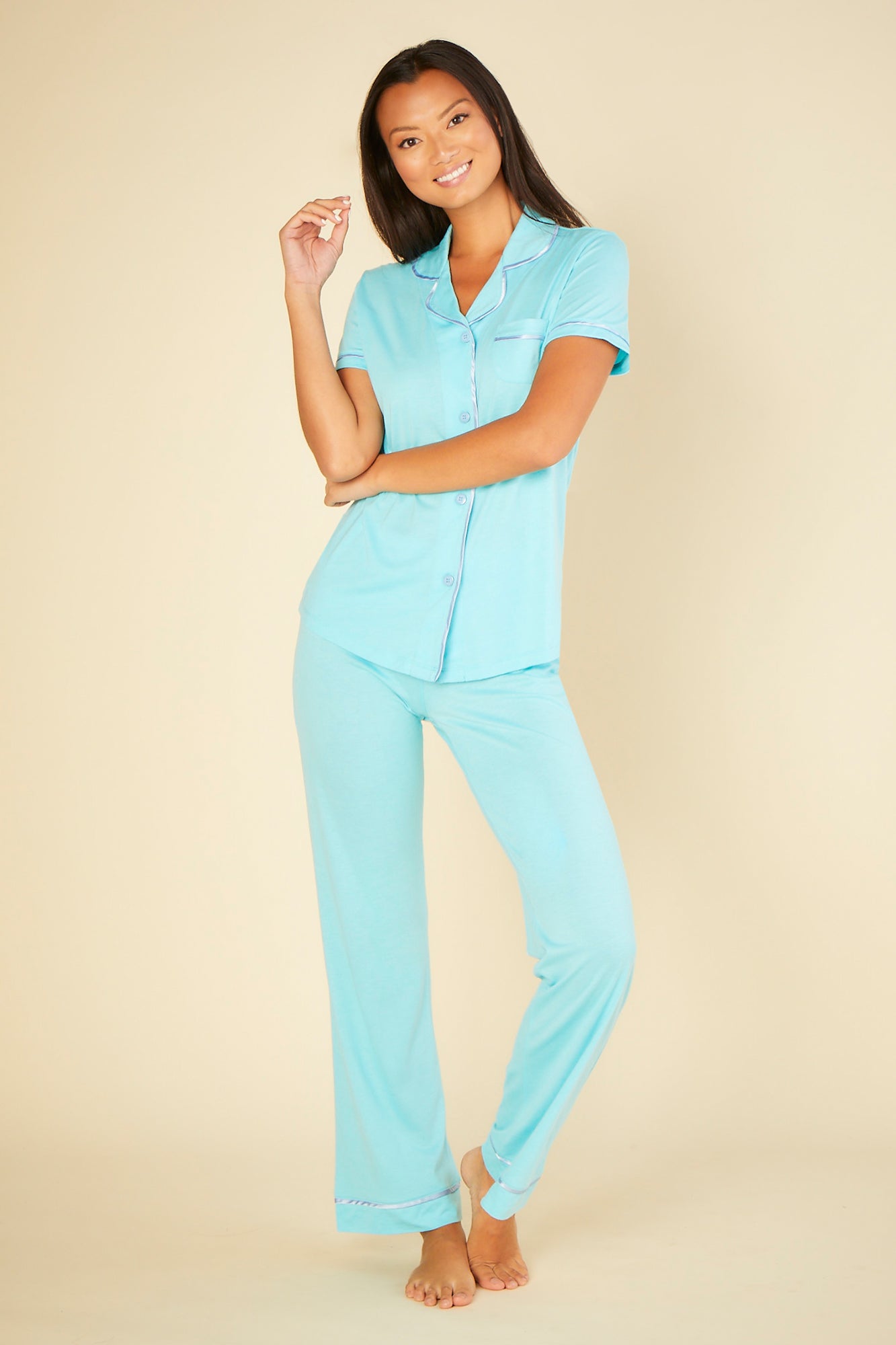 Verde Conjuntos - Bella Pijama Con Camisa De Manga Corta Y Pantalones