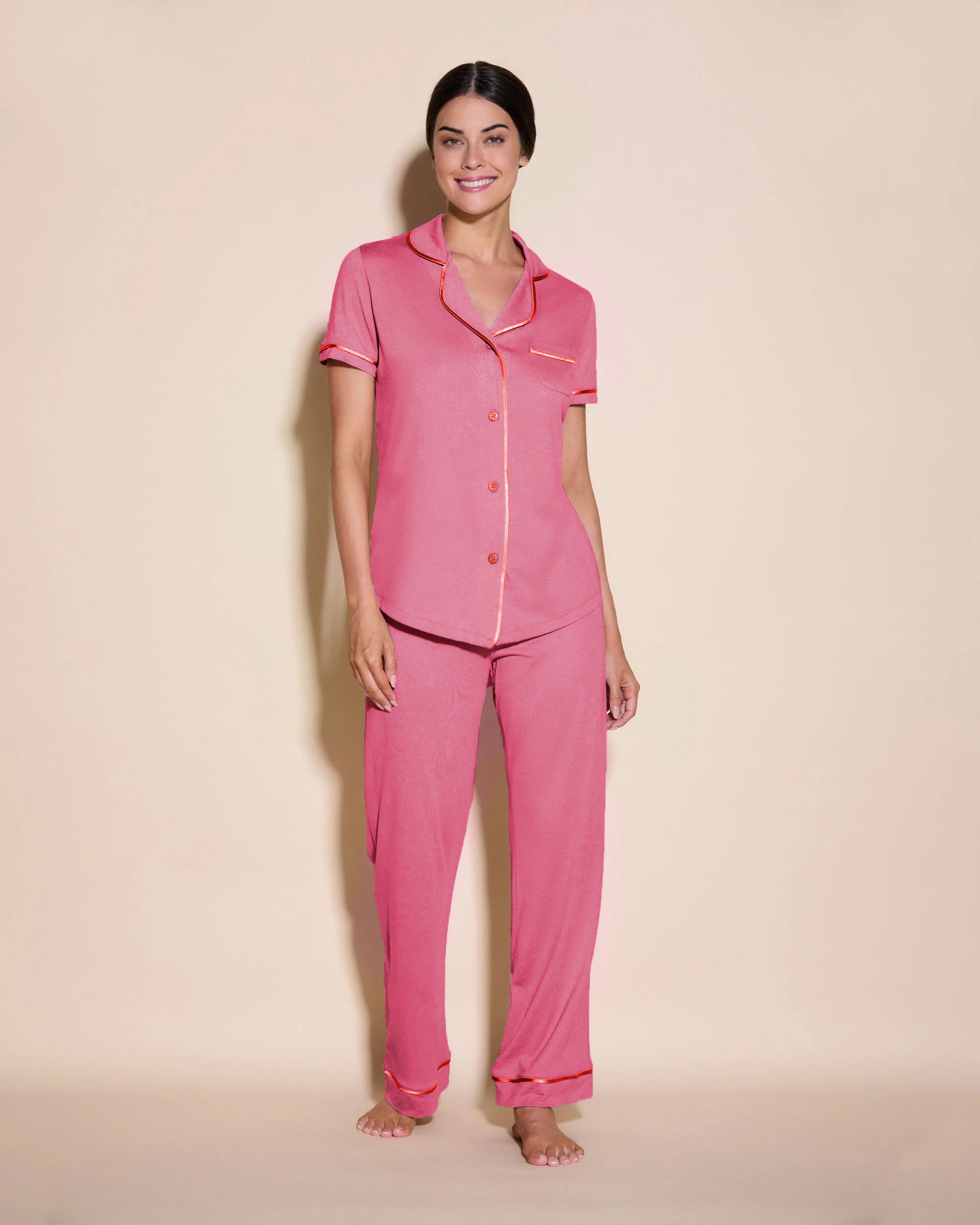 Rosa Set - Bella Pigiama Con Top A Maniche Corte E Pantaloni