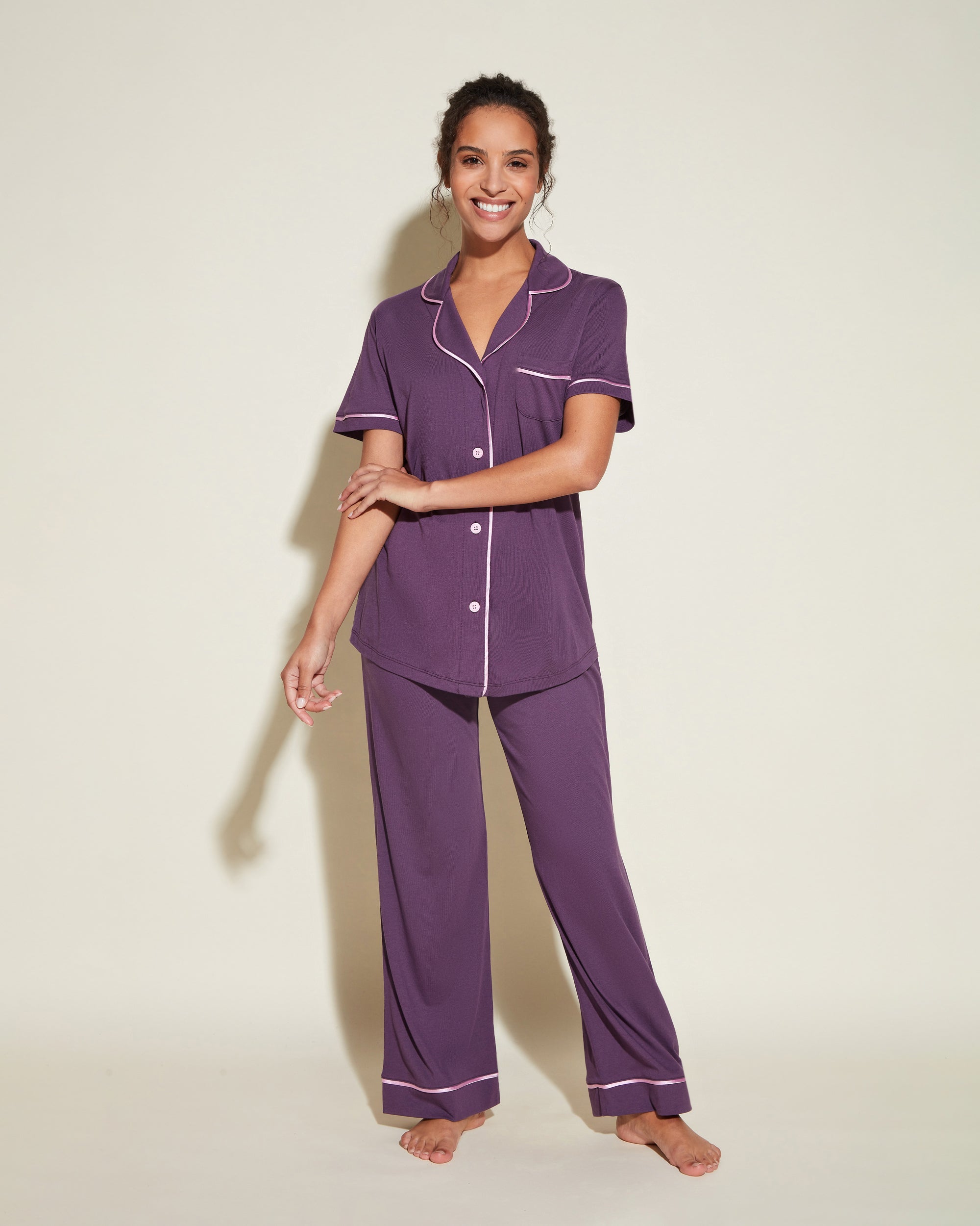 Lila Set - Bella Kurzärmeliges Top & Hose Pyjama-Set