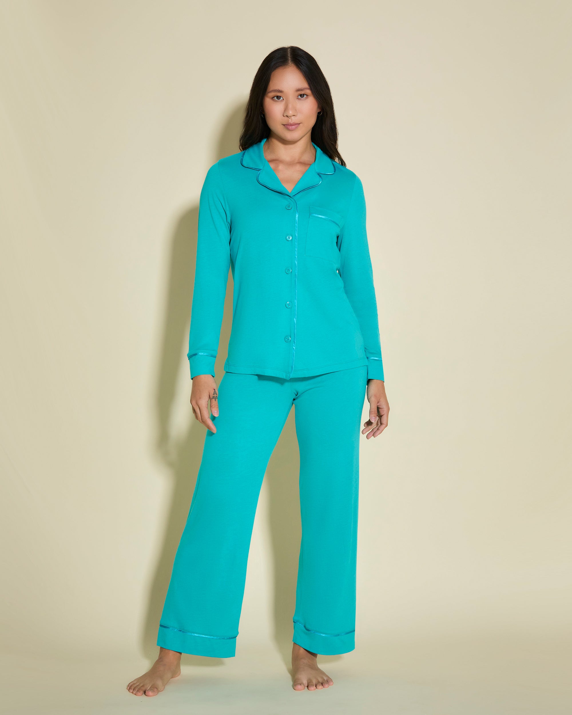 Azul Conjuntos - Bella Camisa De Manga Larga Y Pantalones De Pijama Petite